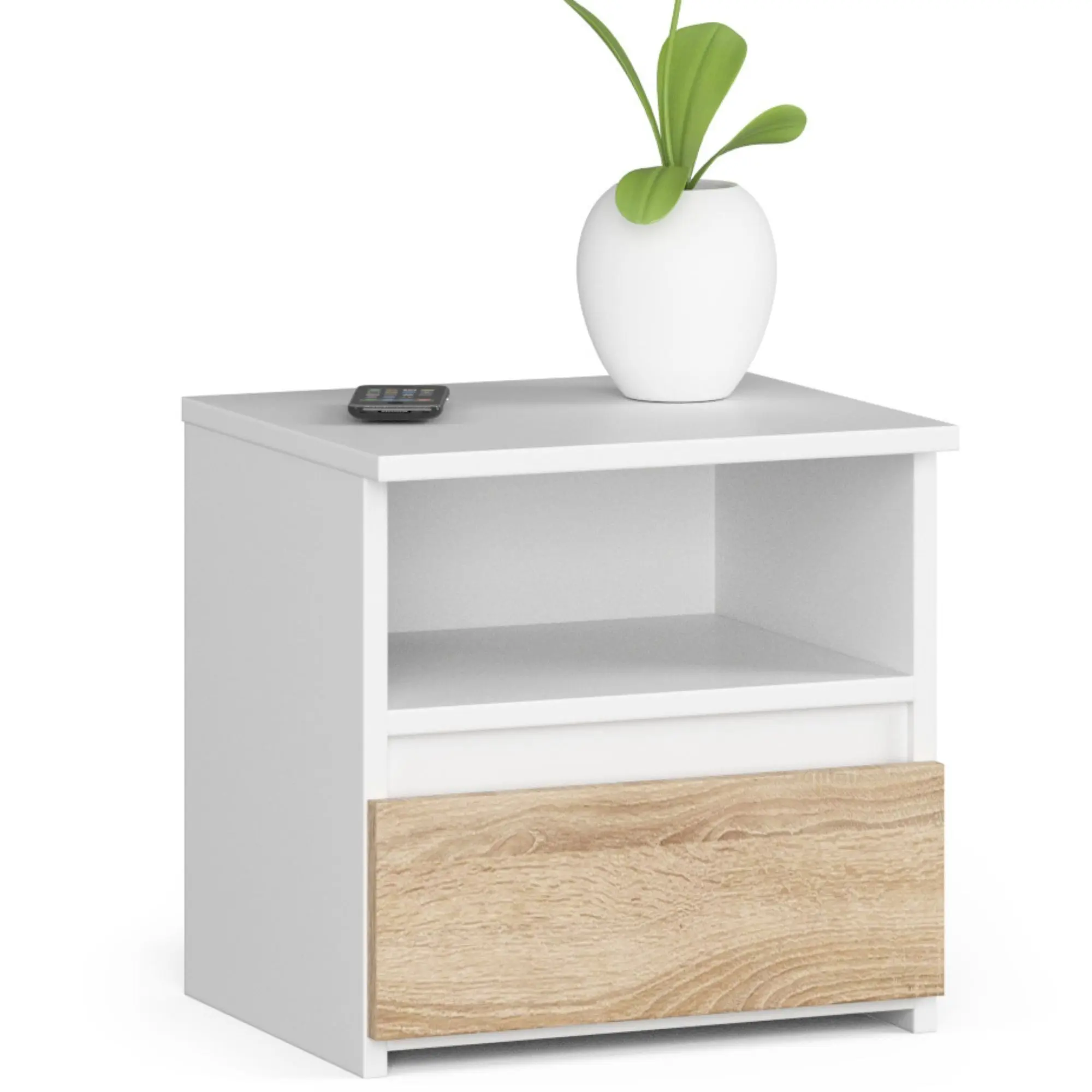 Ak furniture Noční stolek CL1 40 cm bílý/dub sonoma