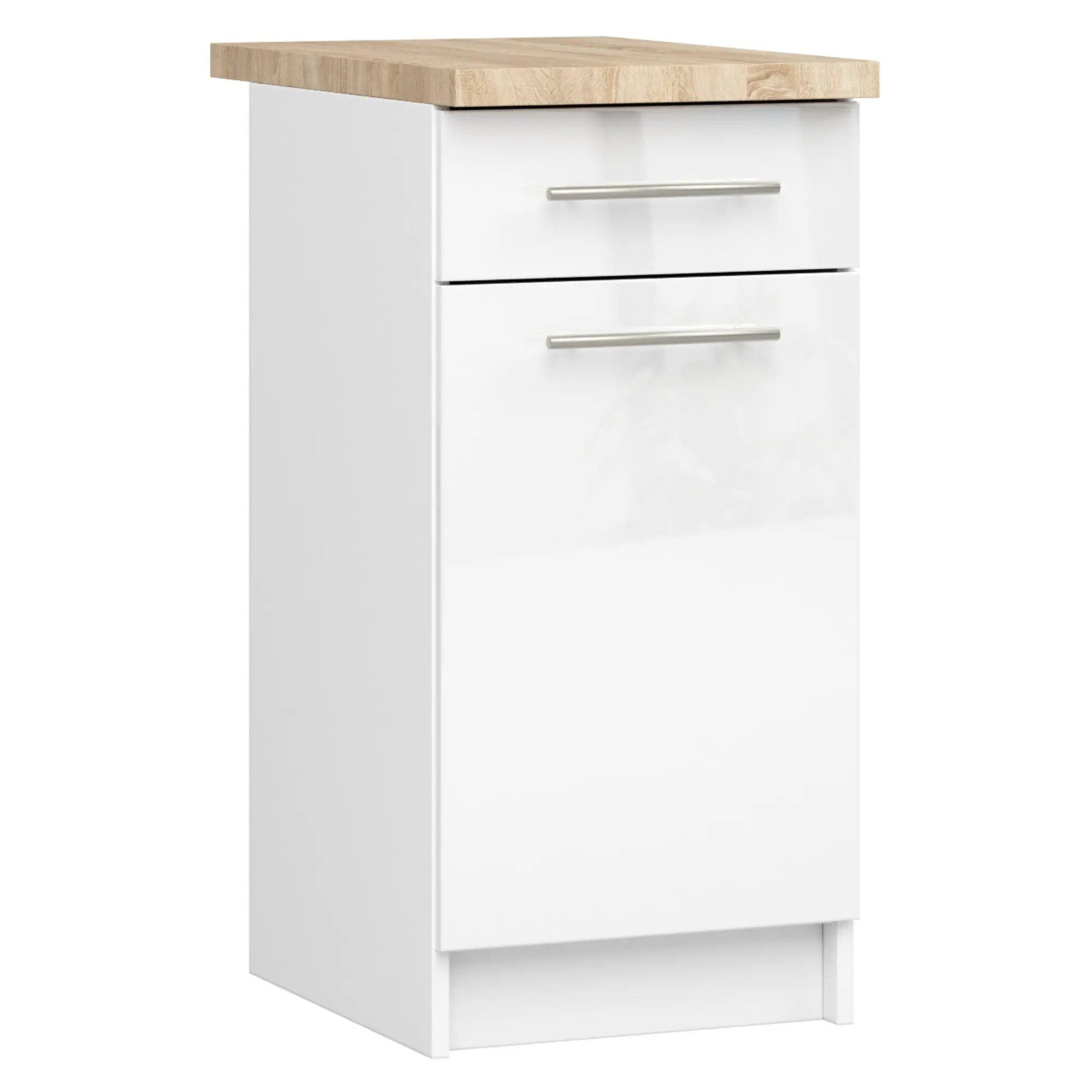 Ak furniture Kuchyňská skříňka Olivie S 40 cm 1D 1S bílá/bílý lesk/dub sonoma