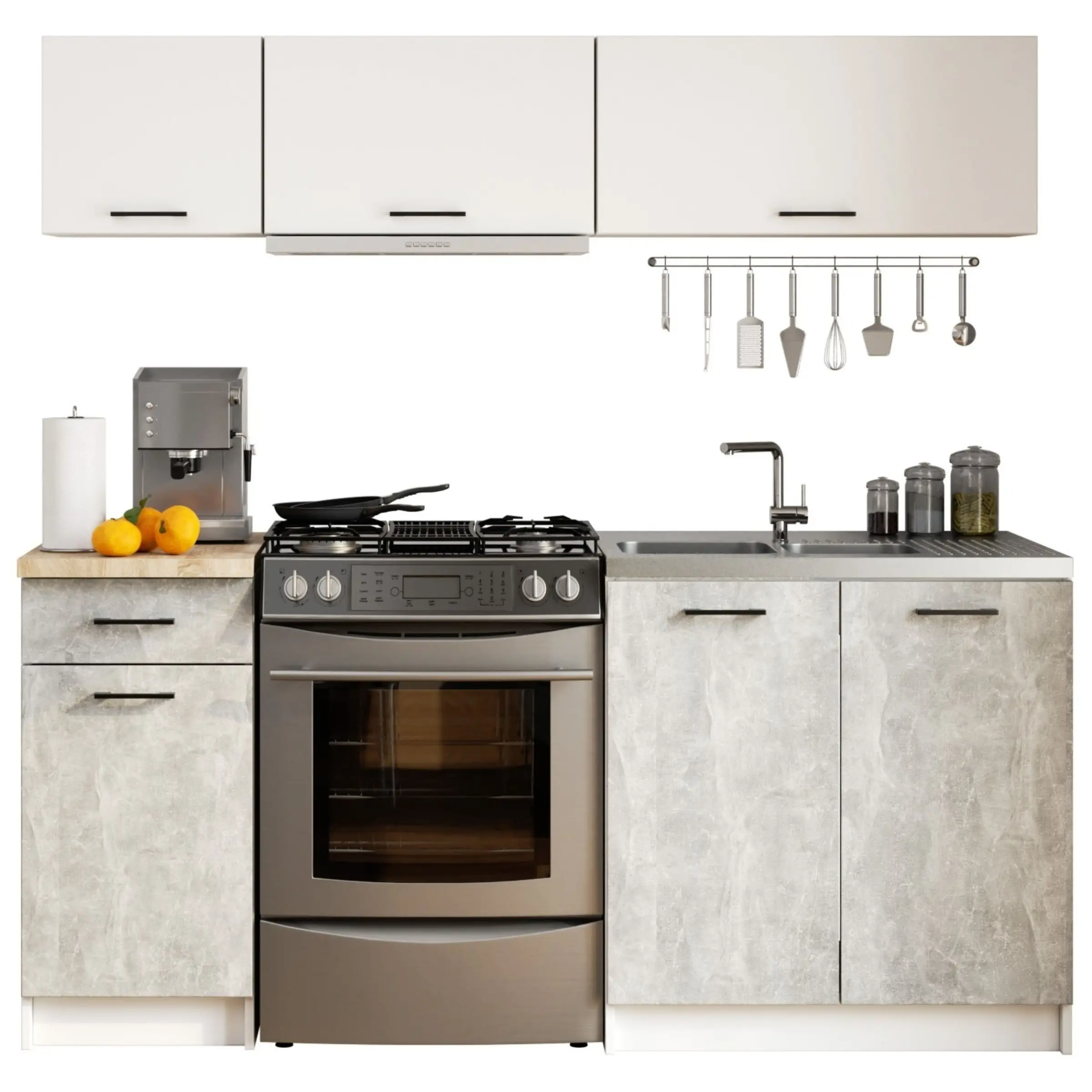 Ak furniture Kuchyňská linka Olivie G1 1,8 m bílá/beton/dub sonoma