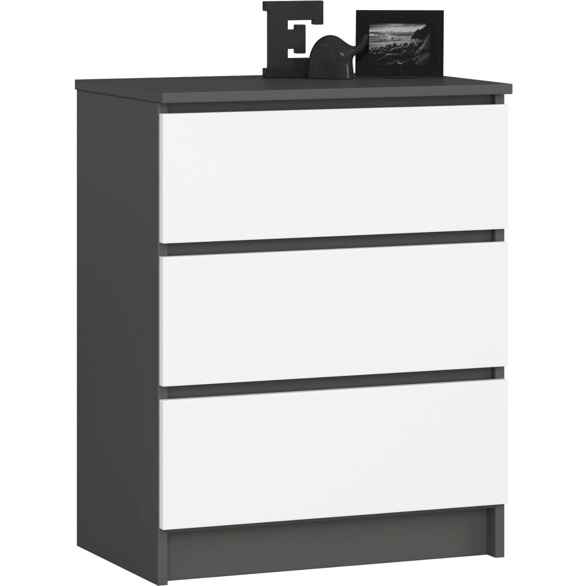 Ak furniture Komoda Kuba 60 cm se 3 zásuvkami grafitová/bílá