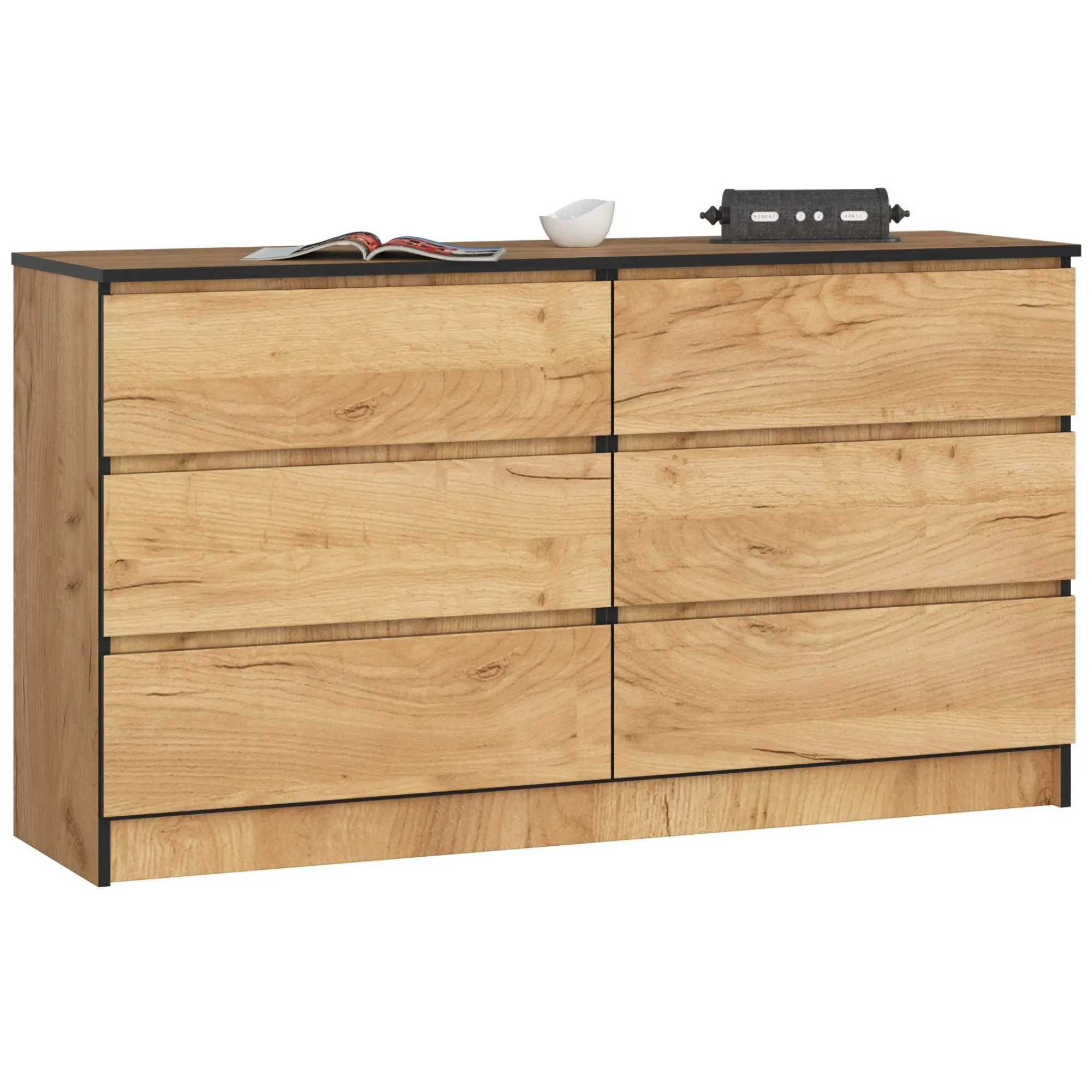 Ak furniture Komoda Kuba 140 cm 6 šuplíků dub craft zlatý