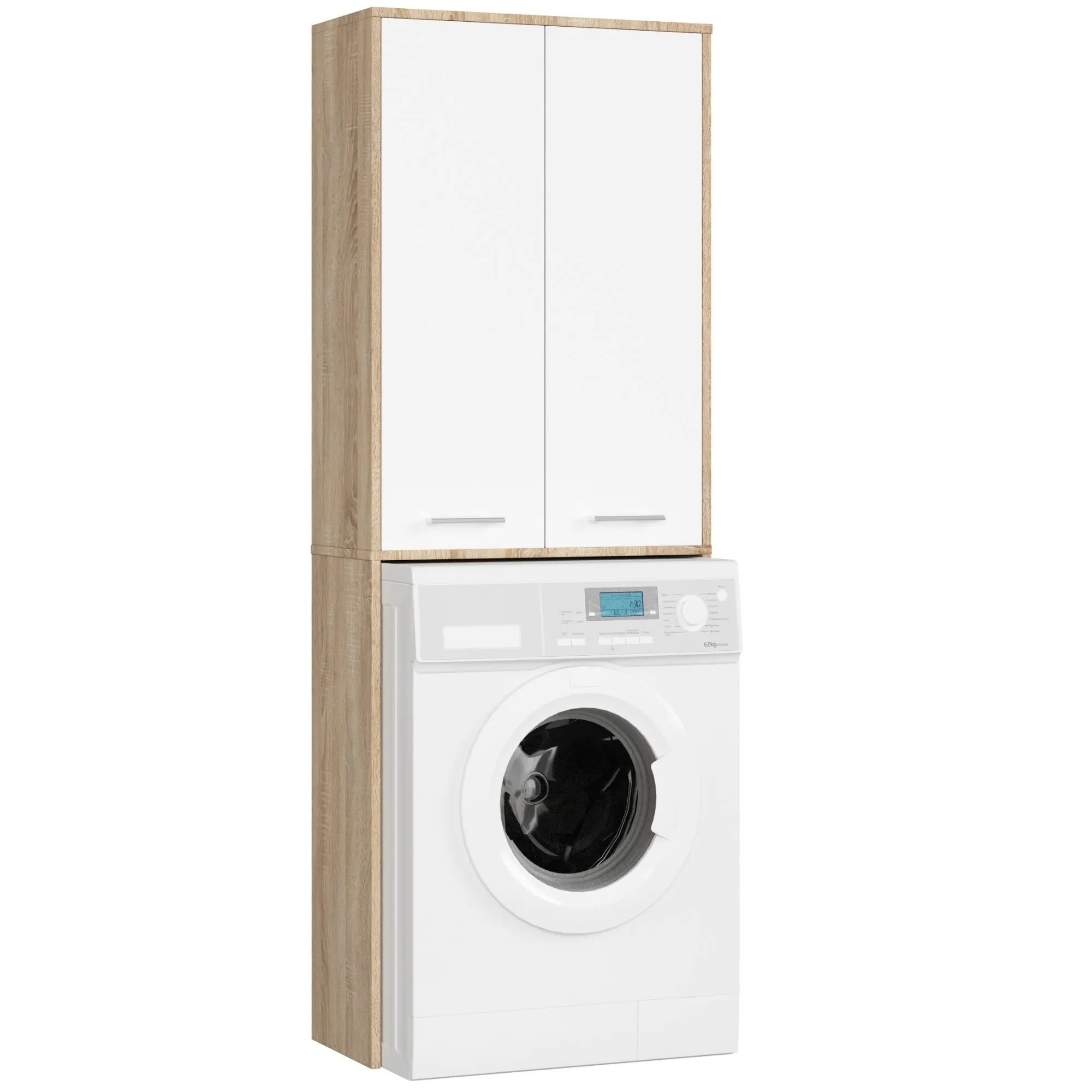 Ak furniture Koupelnová skříňka nad pračku Fin 2D dub sonoma/bílá