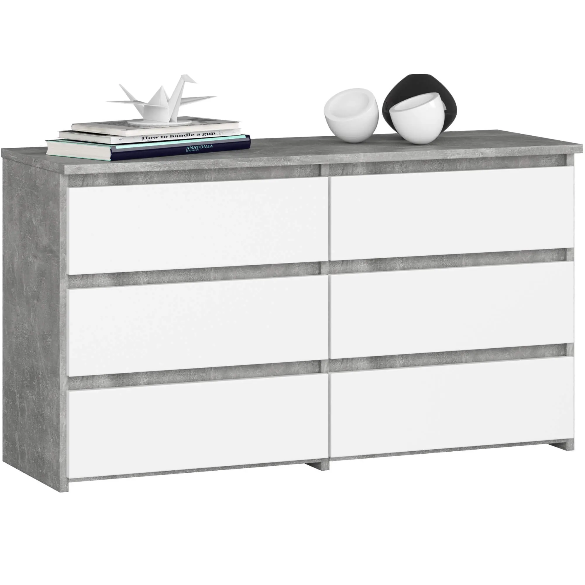 Ak furniture Komoda CL 100 cm 6 zásuvek beton/bílá