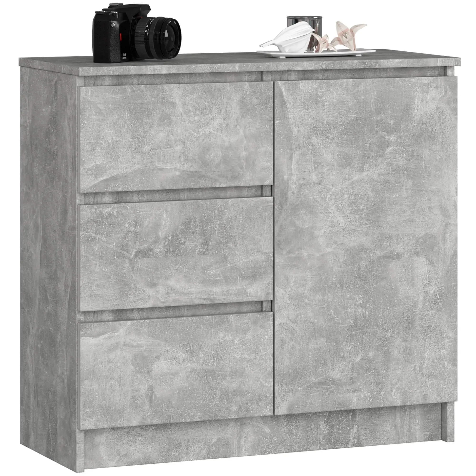 Ak furniture Komoda JERRY K 80 cm 1 dveře 3 zásuvky beton