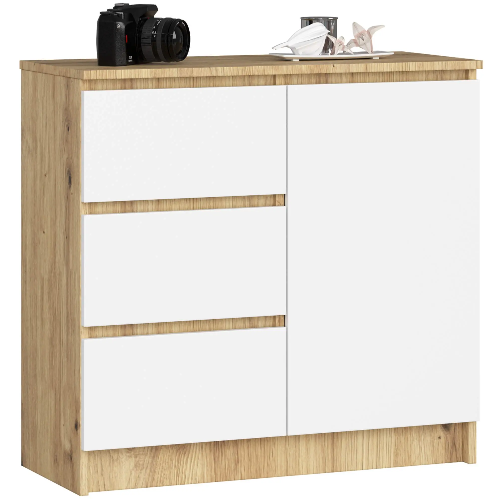 Ak furniture Komoda JERRY K 80 cm 1 dveře 3 zásuvky dub artisan/bílá