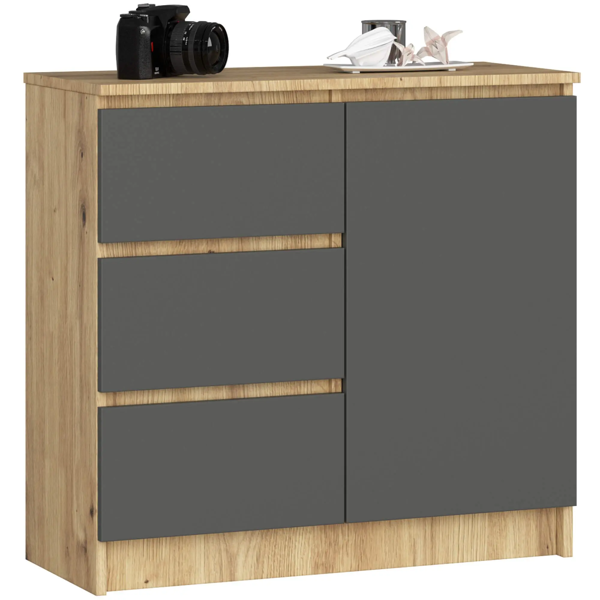 Ak furniture Komoda JERRY K 80 cm 1 dveře 3 zásuvky dub artisan/grafitově šedá