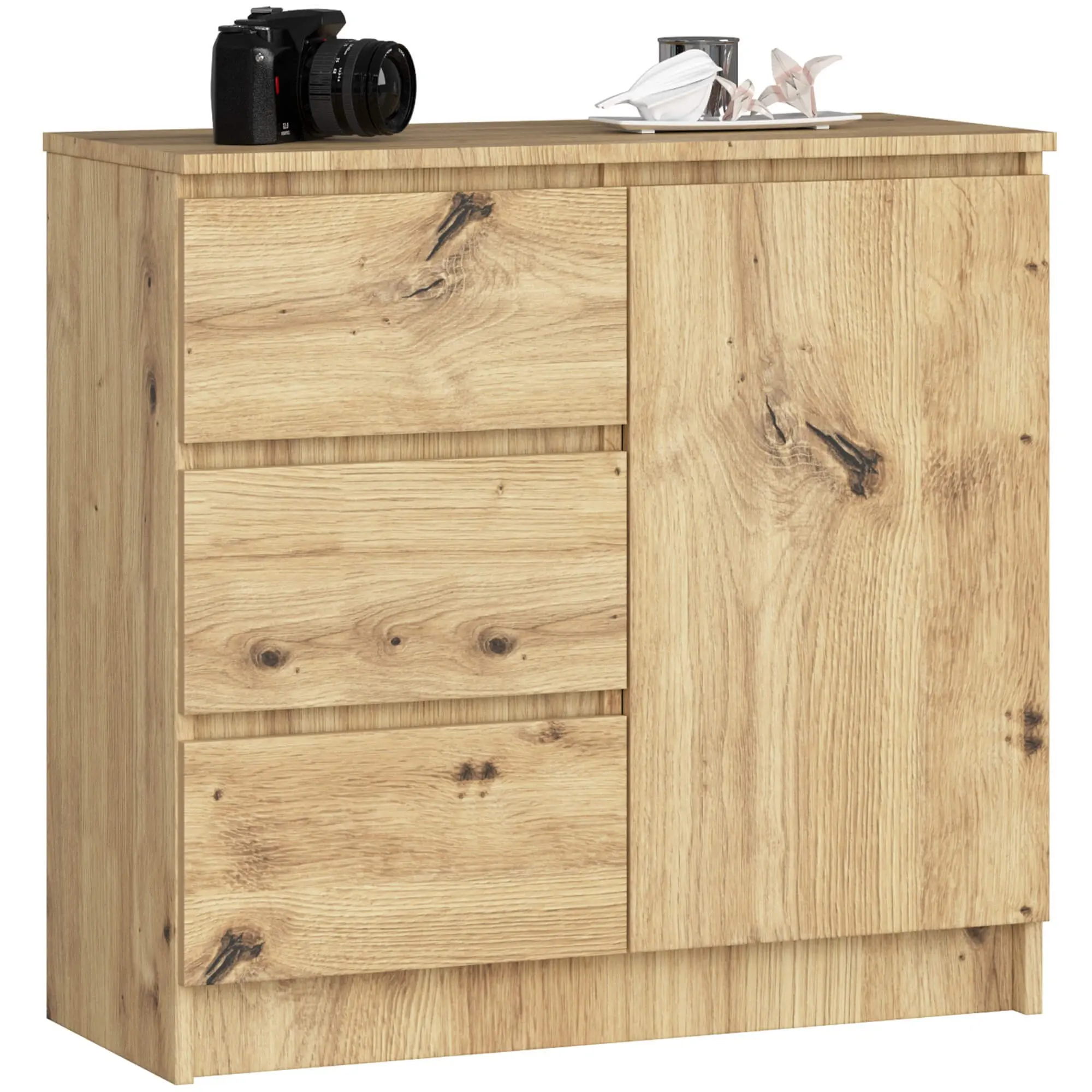 Ak furniture Komoda JERRY K 80 cm 1 dveře 3 zásuvky dub artisan
