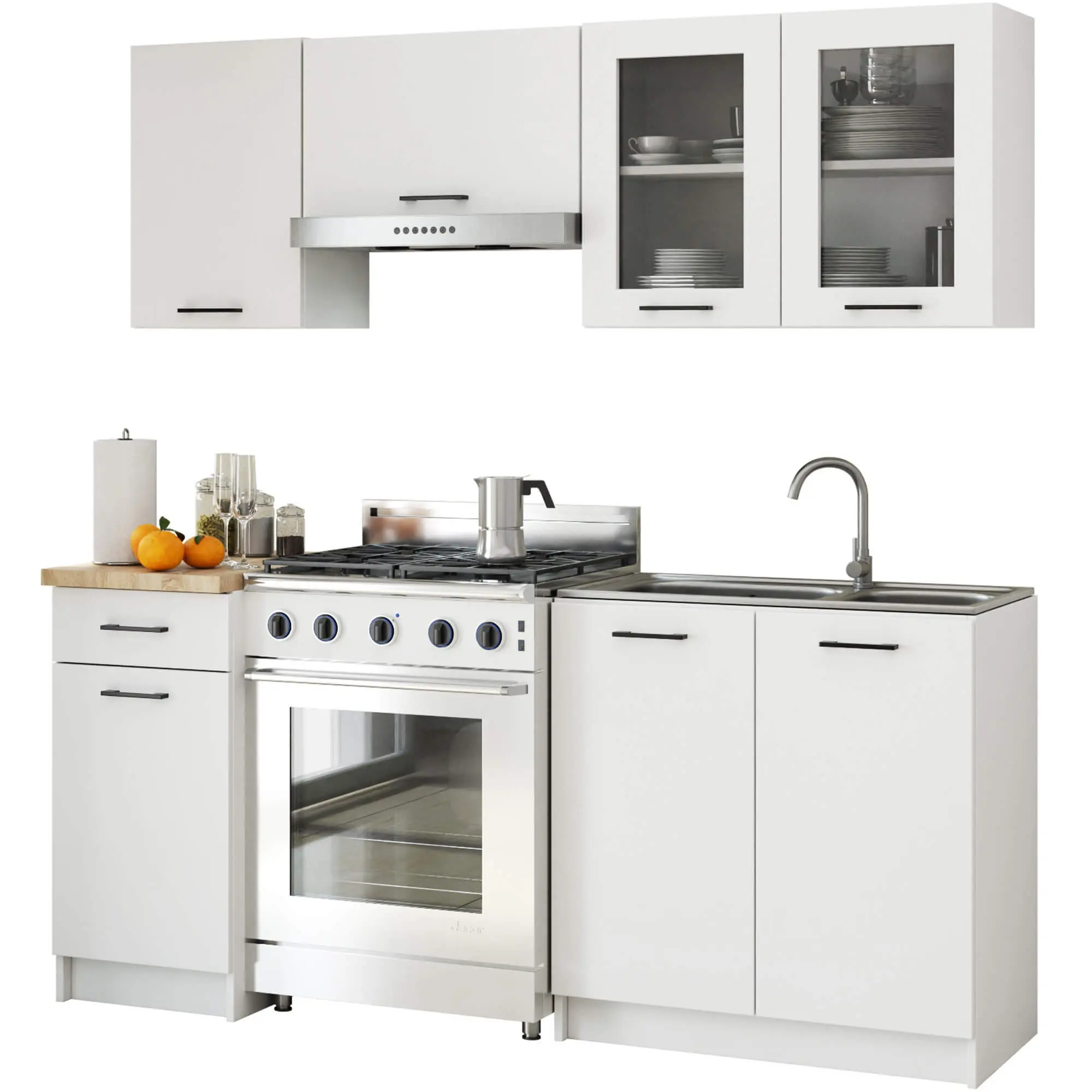 Ak furniture Kuchyňská linka Olivie 1,8 m prosklená bílá/dub sonoma
