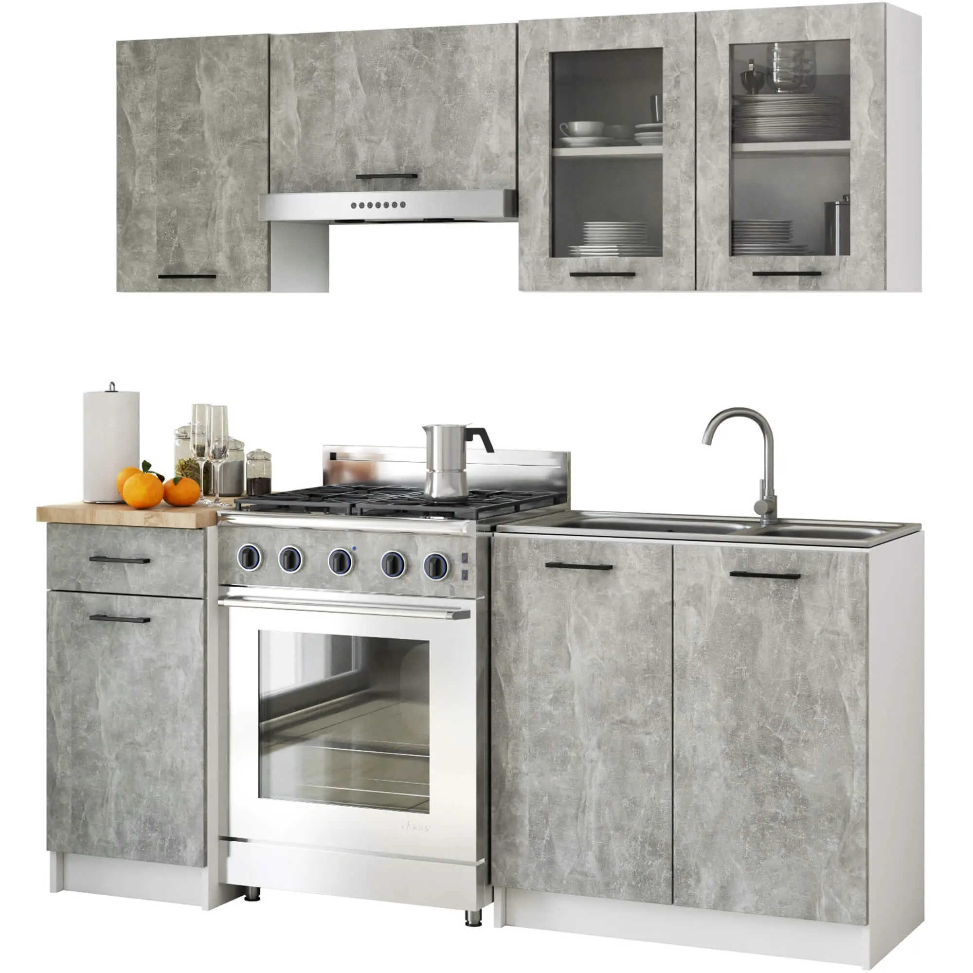 Ak furniture Kuchyňská linka Olivie 1,8 m prosklená beton