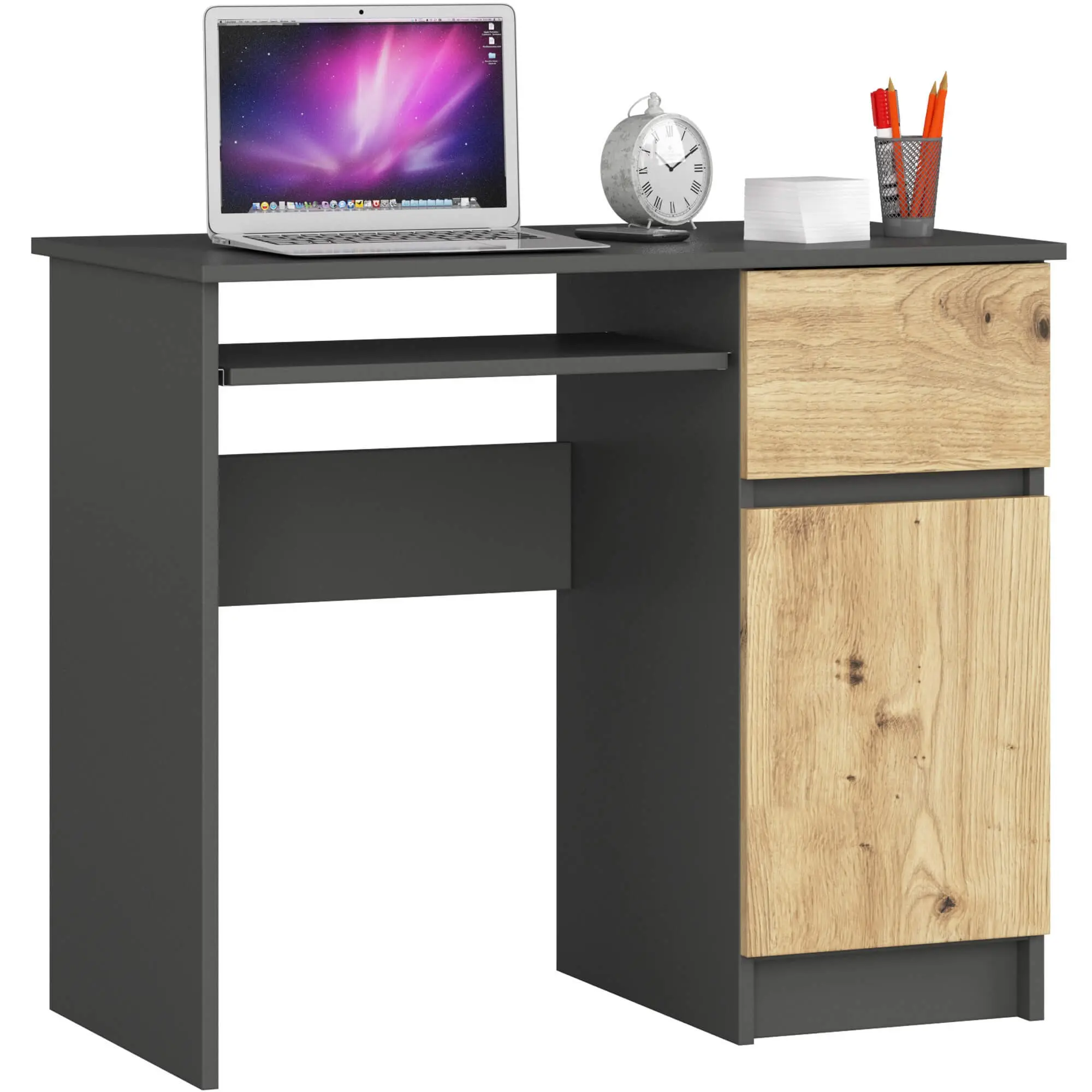 Ak furniture Psací stůl PIKSEL 90 cm grafitově šedý/dub artisan pravý