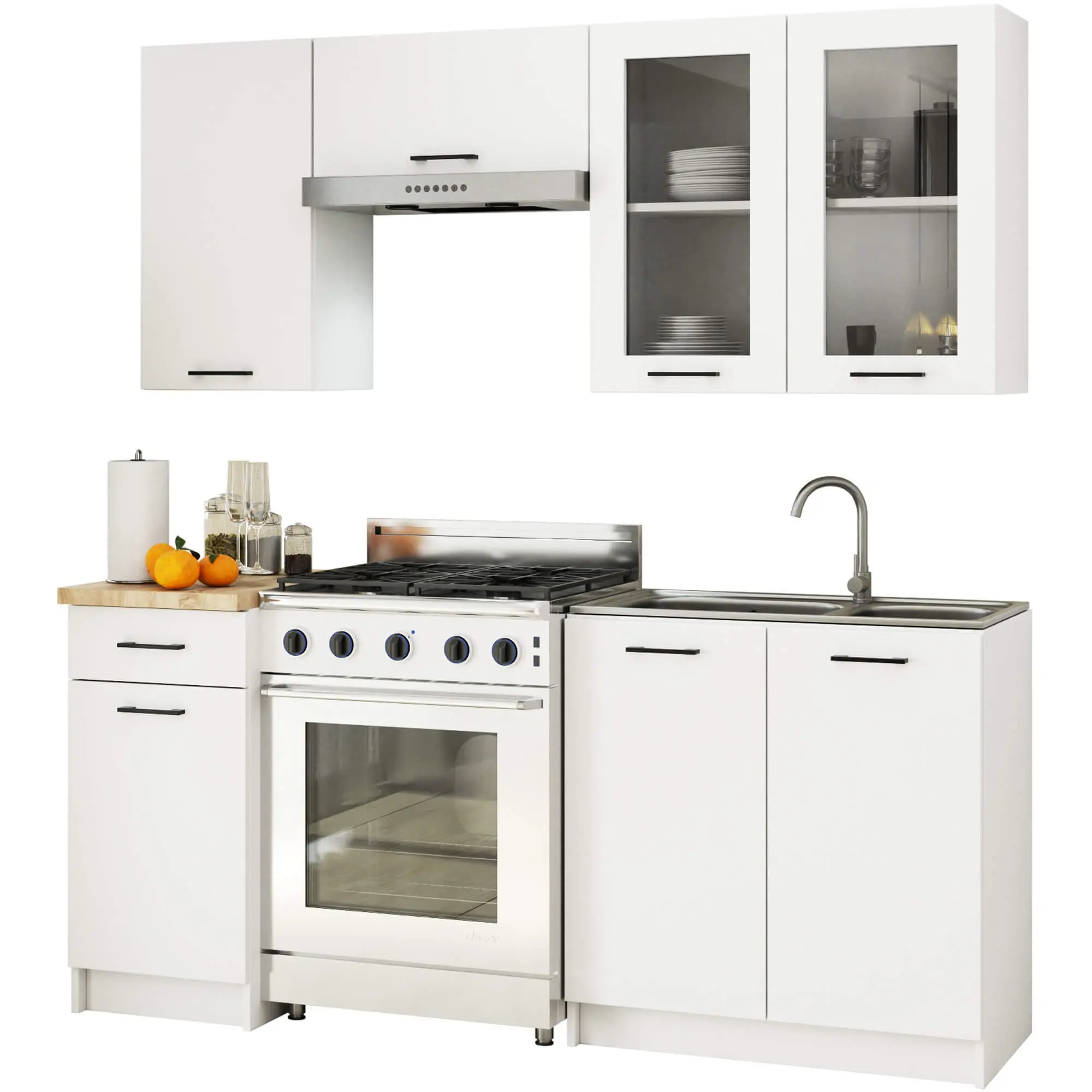 Ak furniture Kuchyňská linka Olivie H720 1,8 m prosklená bílá/dub sonoma