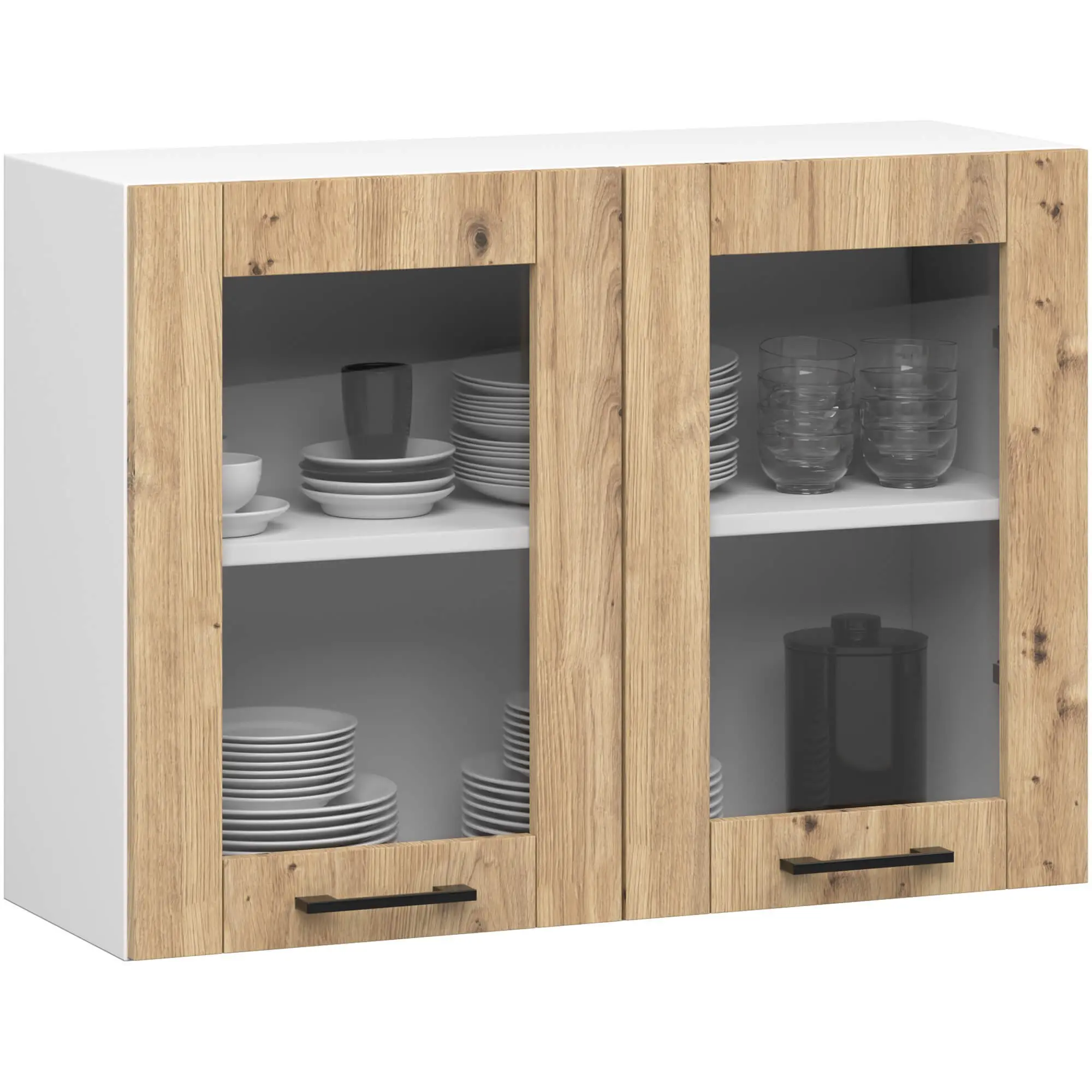 Ak furniture Závěsná kuchyňská skříňka OLIVIE W 80x58 cm matná bílá/dub artisan