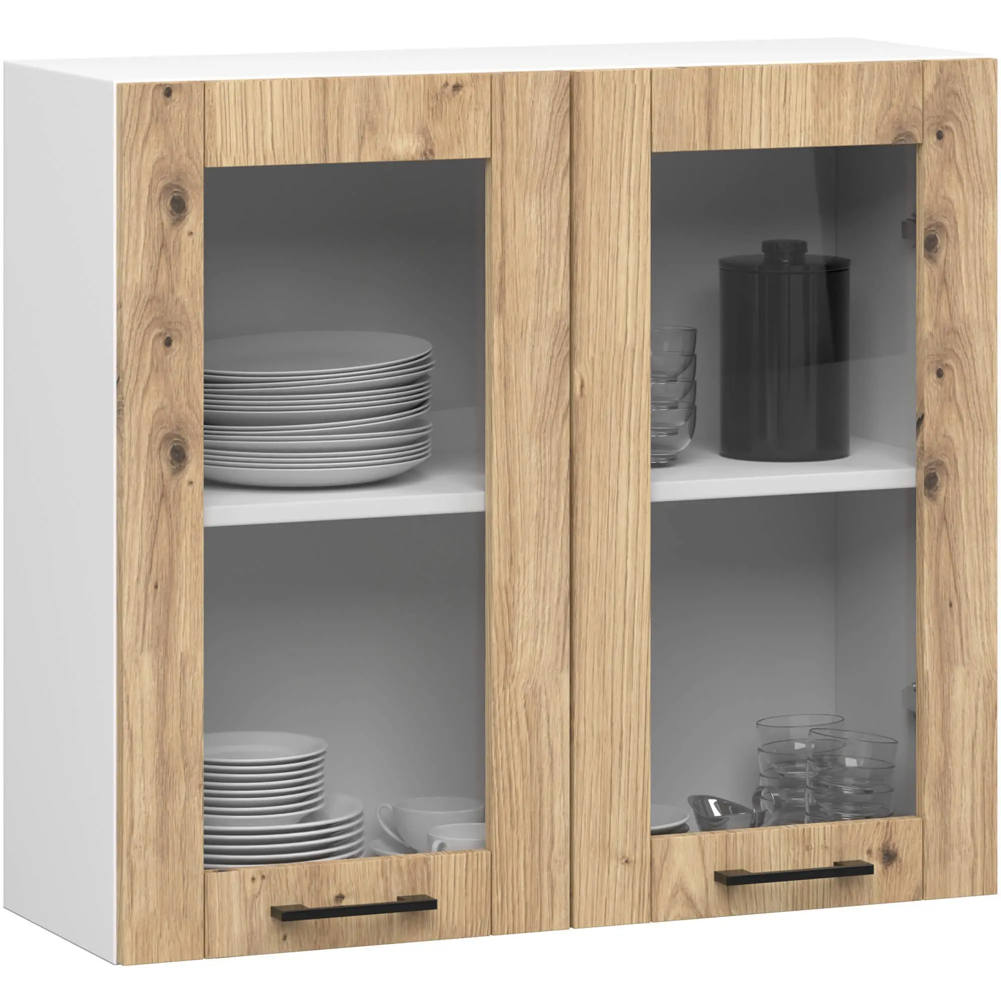 Ak furniture Závěsná kuchyňská skříňka OLIVIE W 80x72 cm bílá mat/dub artisan