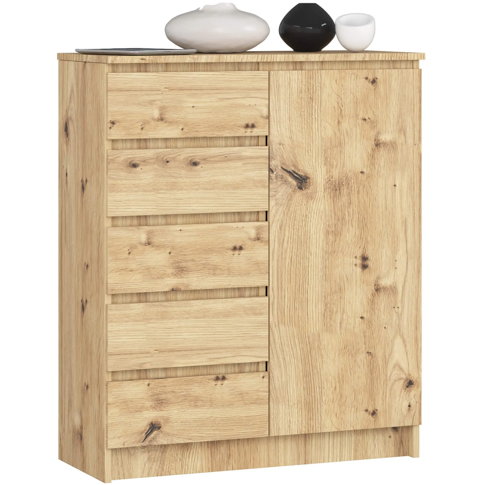 Ak furniture Komoda JERRY 80 cm 1 dveře 5 zásuvek dub artisan