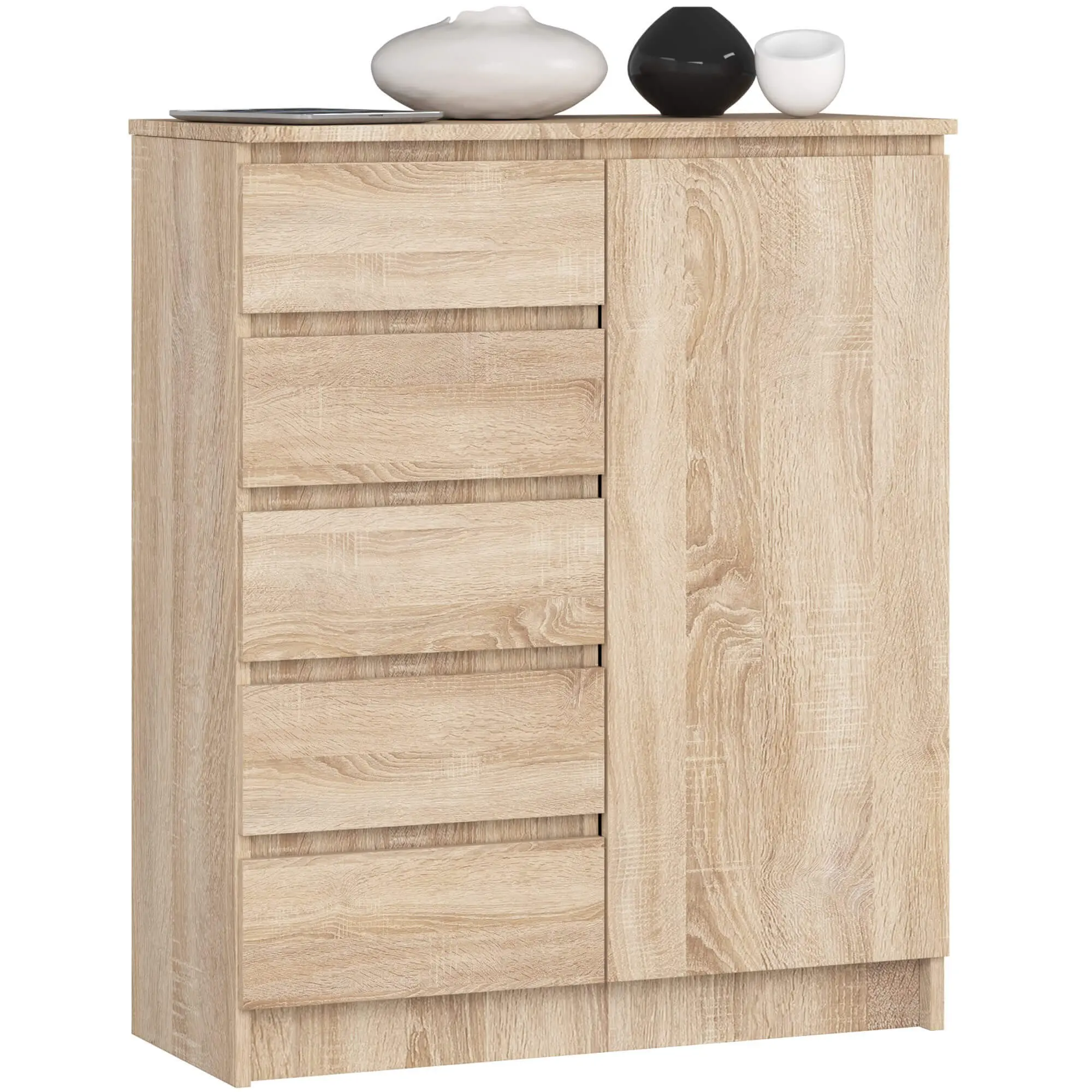 Ak furniture Komoda JERRY 80 cm 1 dveře 5 zásuvek dub sonoma