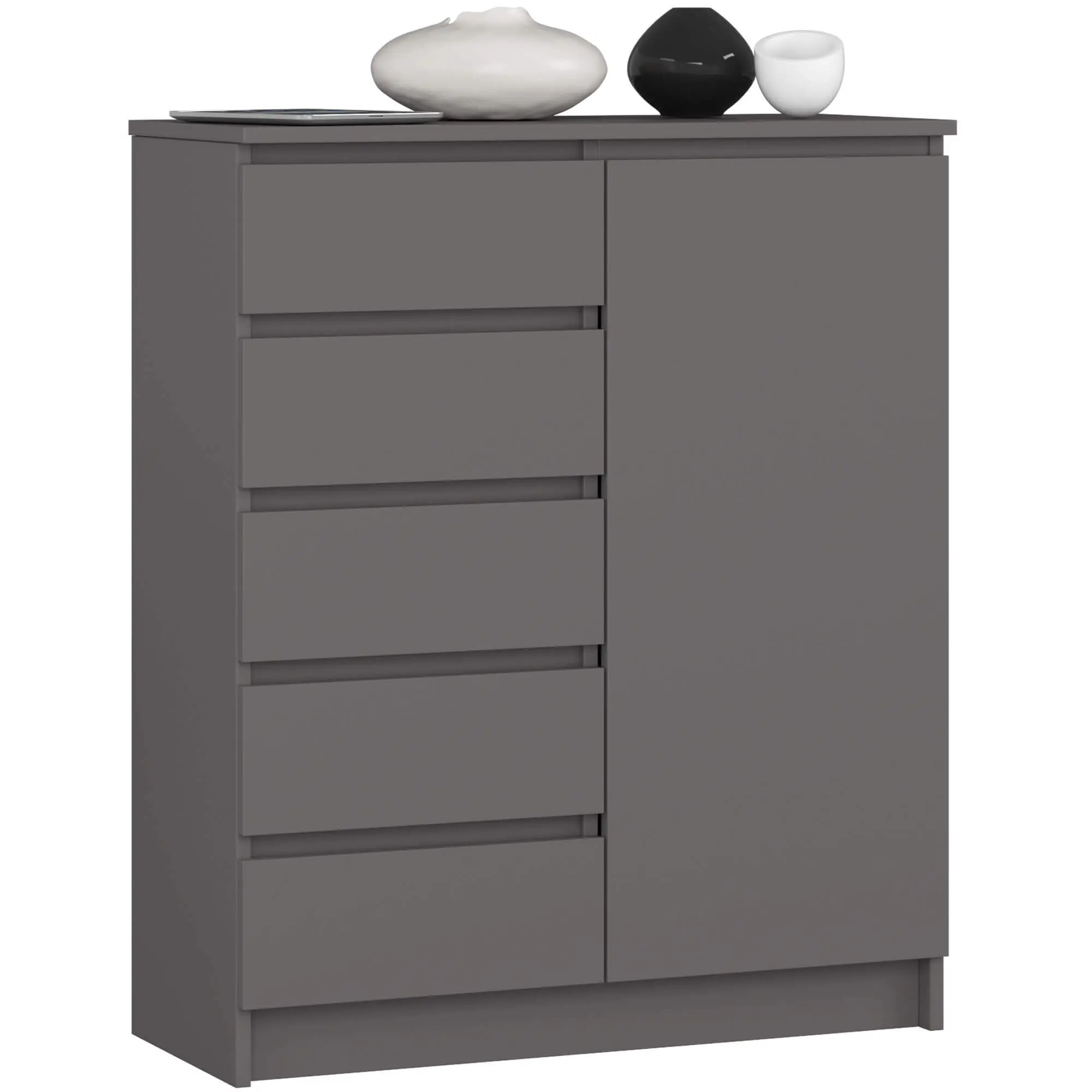 Ak furniture Komoda JERRY 80 cm 1 dveře 5 zásuvek antracitově šedá