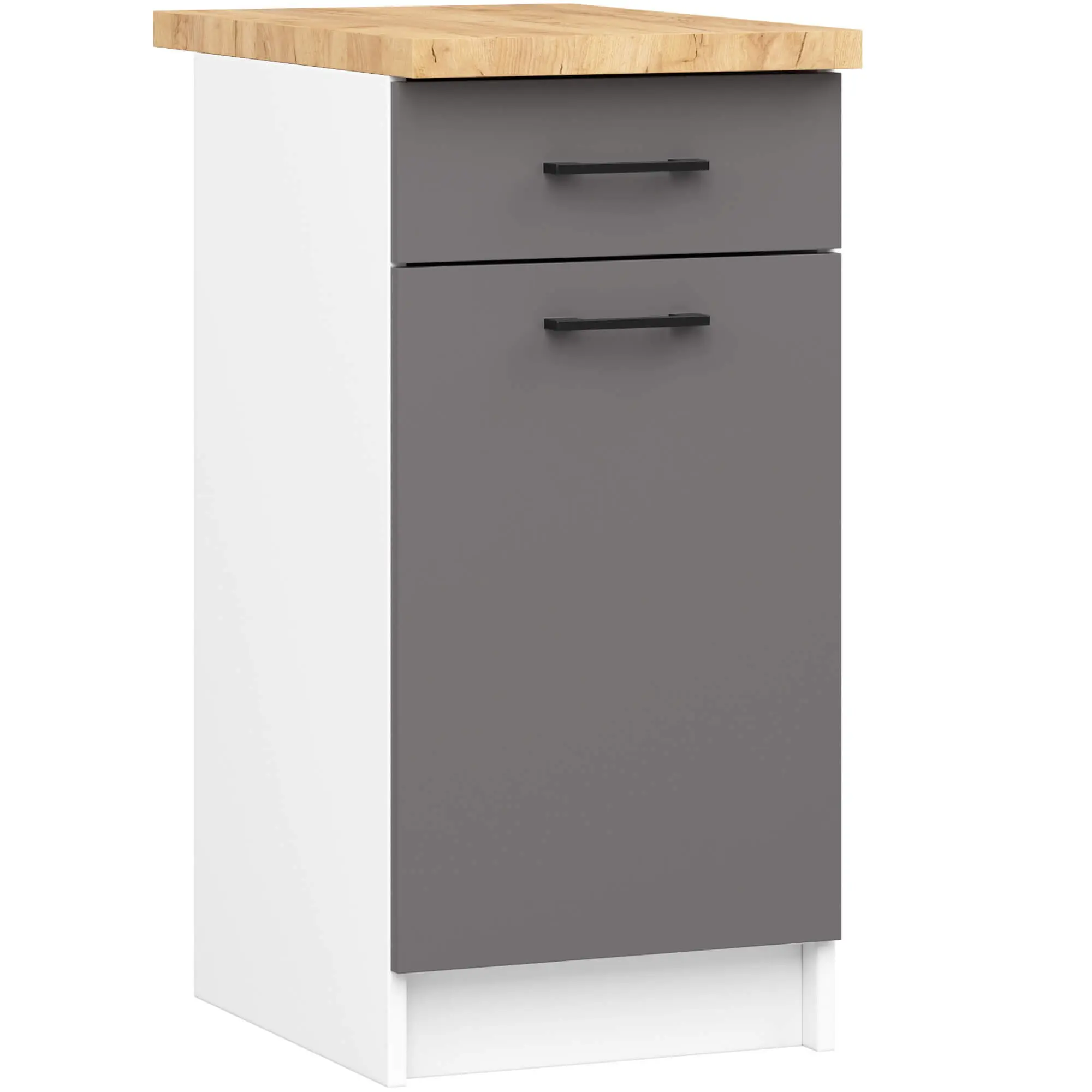 Ak furniture Kuchyňská skříňka OLIVIE 40x85 cm matná bílá/matná grafitově šedá/dub přírodní