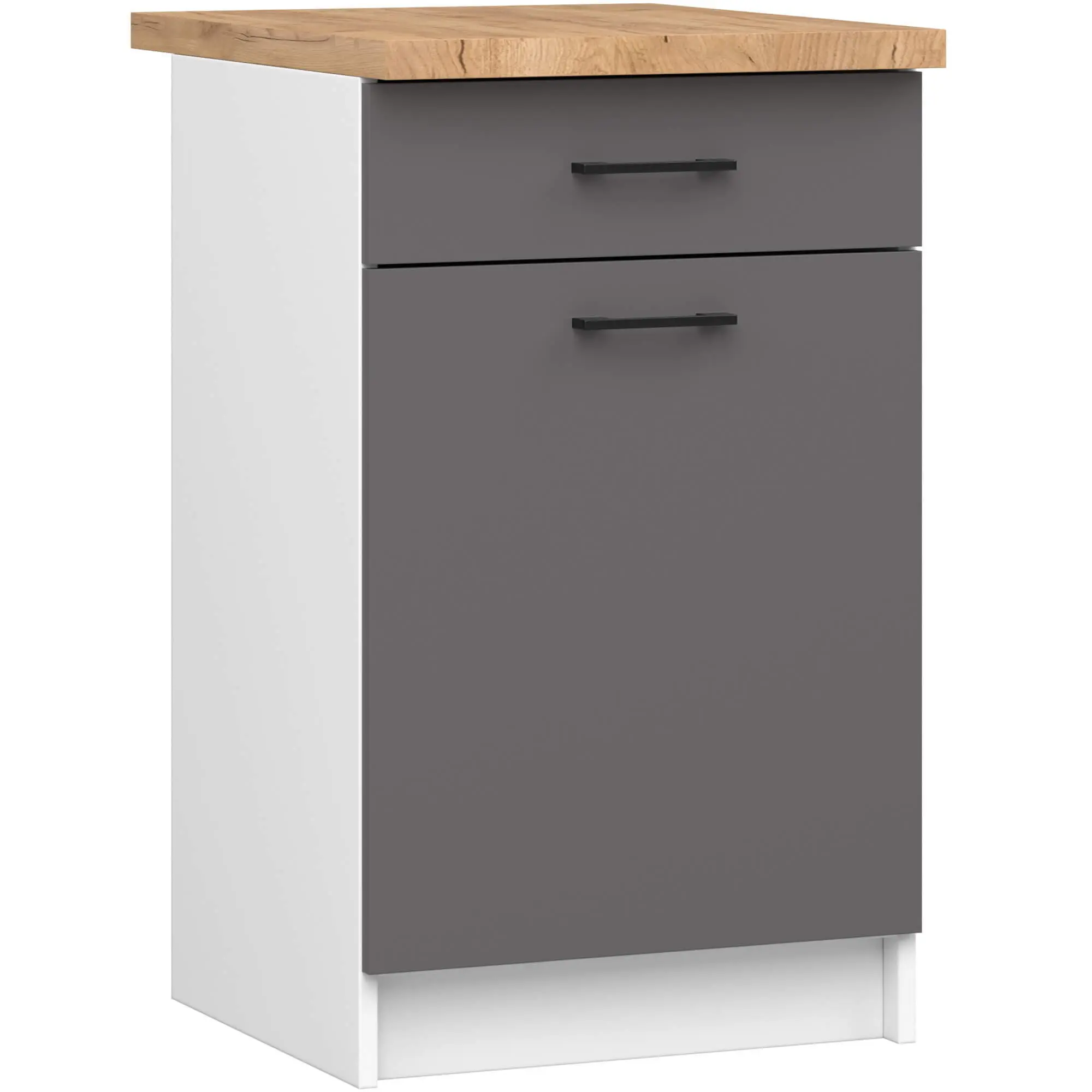 Ak furniture Kuchyňská skříňka OLIVIE 50x85 cm matná bílá/matná grafitově šedá/dub přírodní