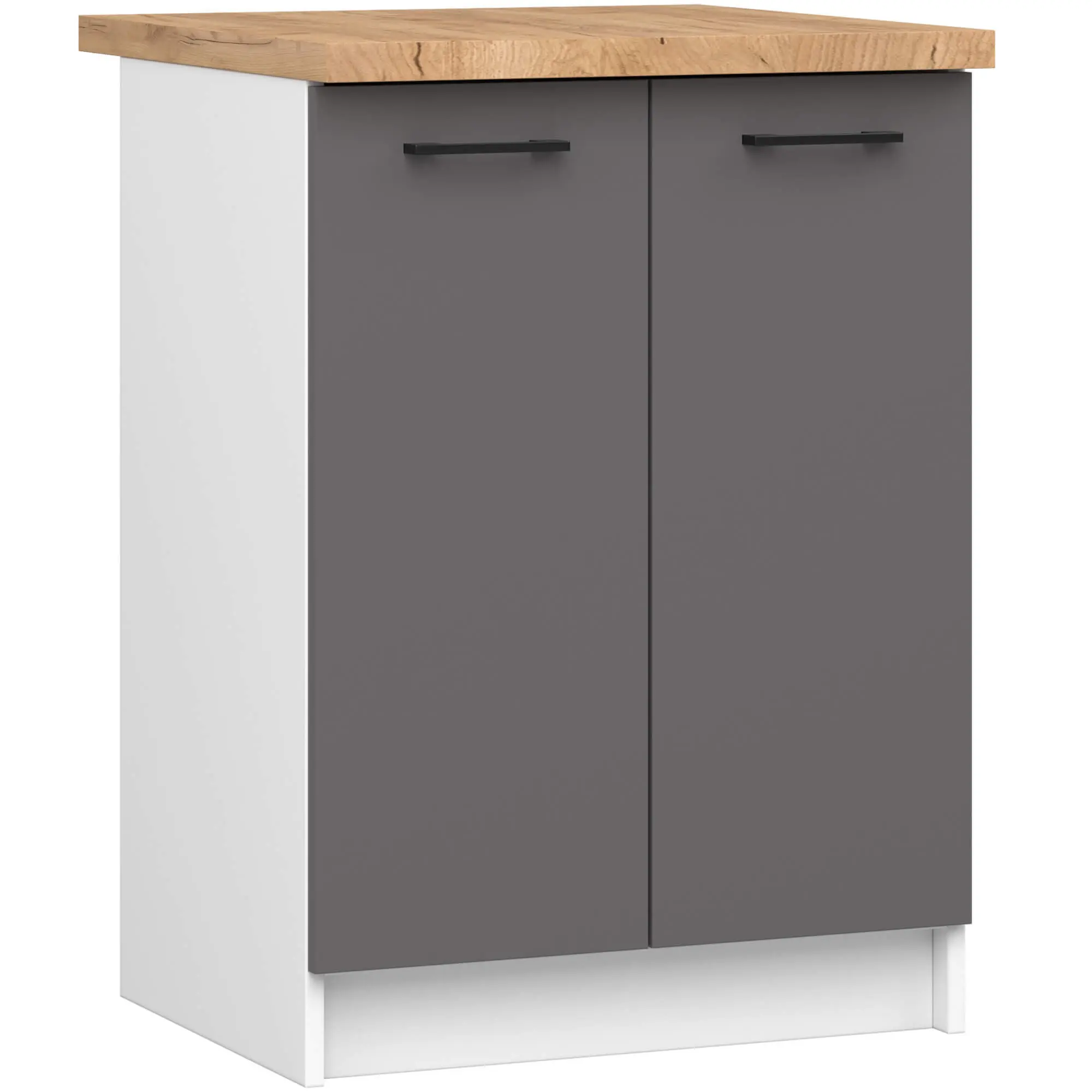 Ak furniture Kuchyňská skříňka OLIVIE 60x85 cm matná bílá/matná grafitově šedá/dub přírodní