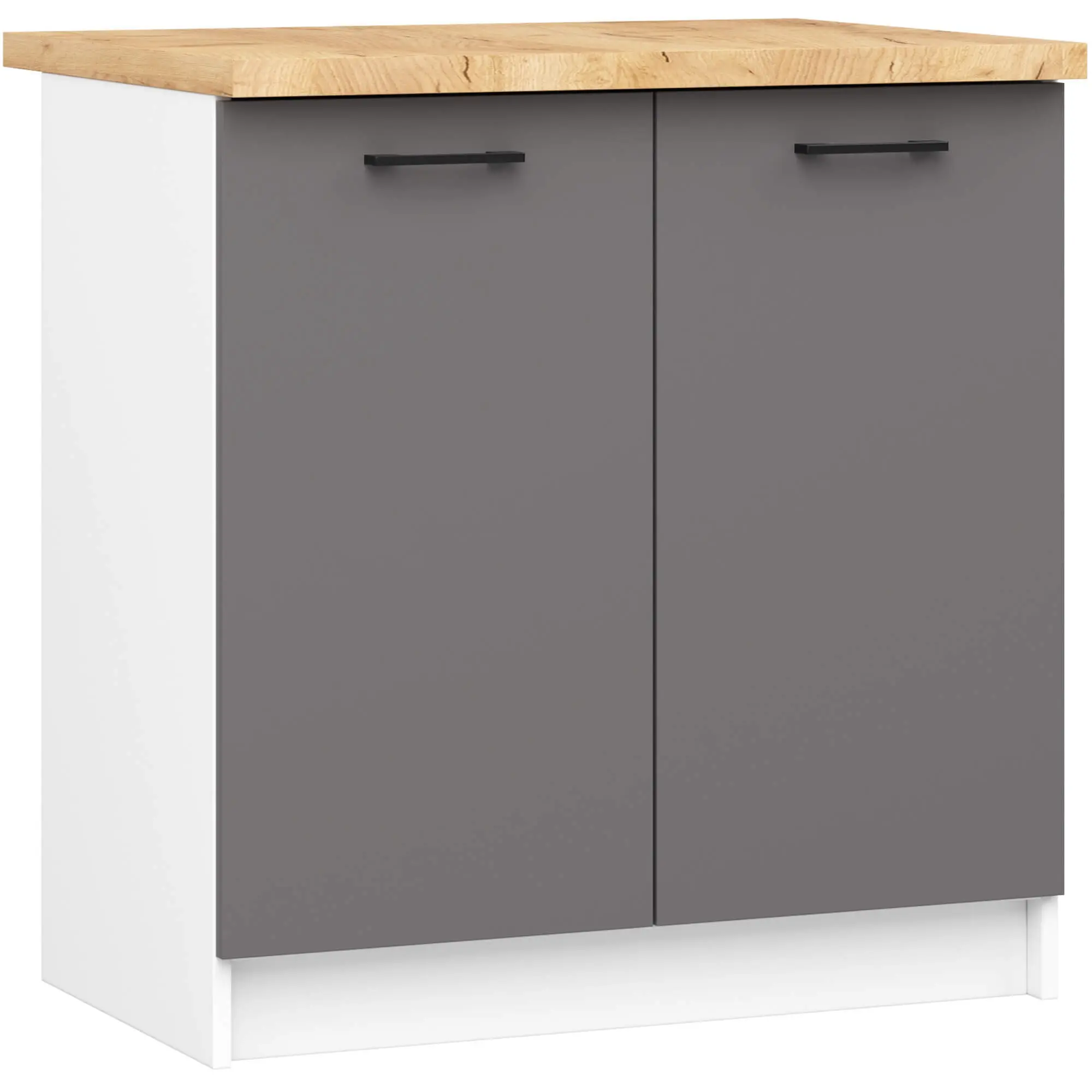 Ak furniture Kuchyňská skříňka OLIVIE 80x85 cm matná bílá/matná grafitově šedá/dub přírodní