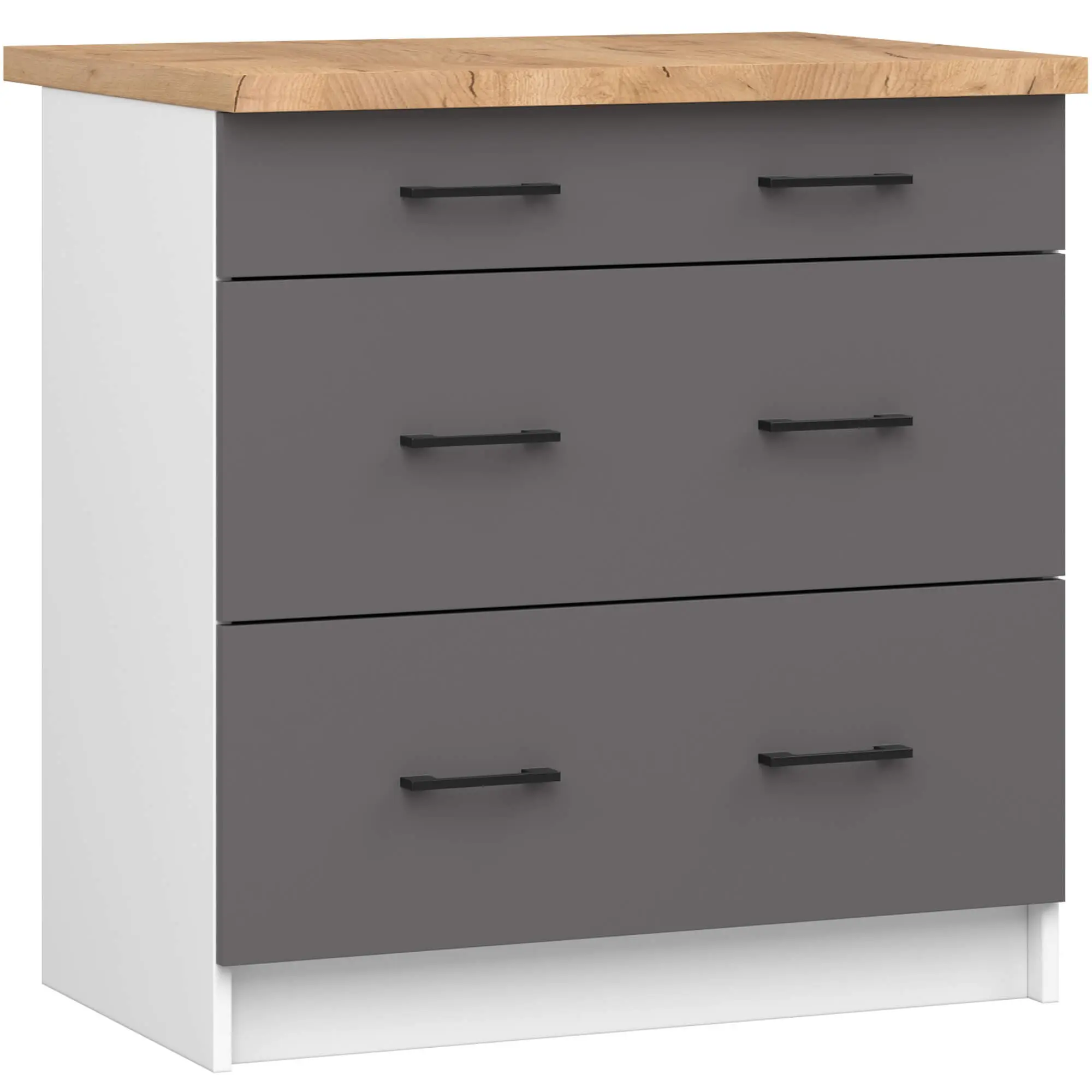 Ak furniture Kuchyňská skříňka OLIVIE II 80x85 cm matná bílá/matná grafitově šedá/dub přírodní
