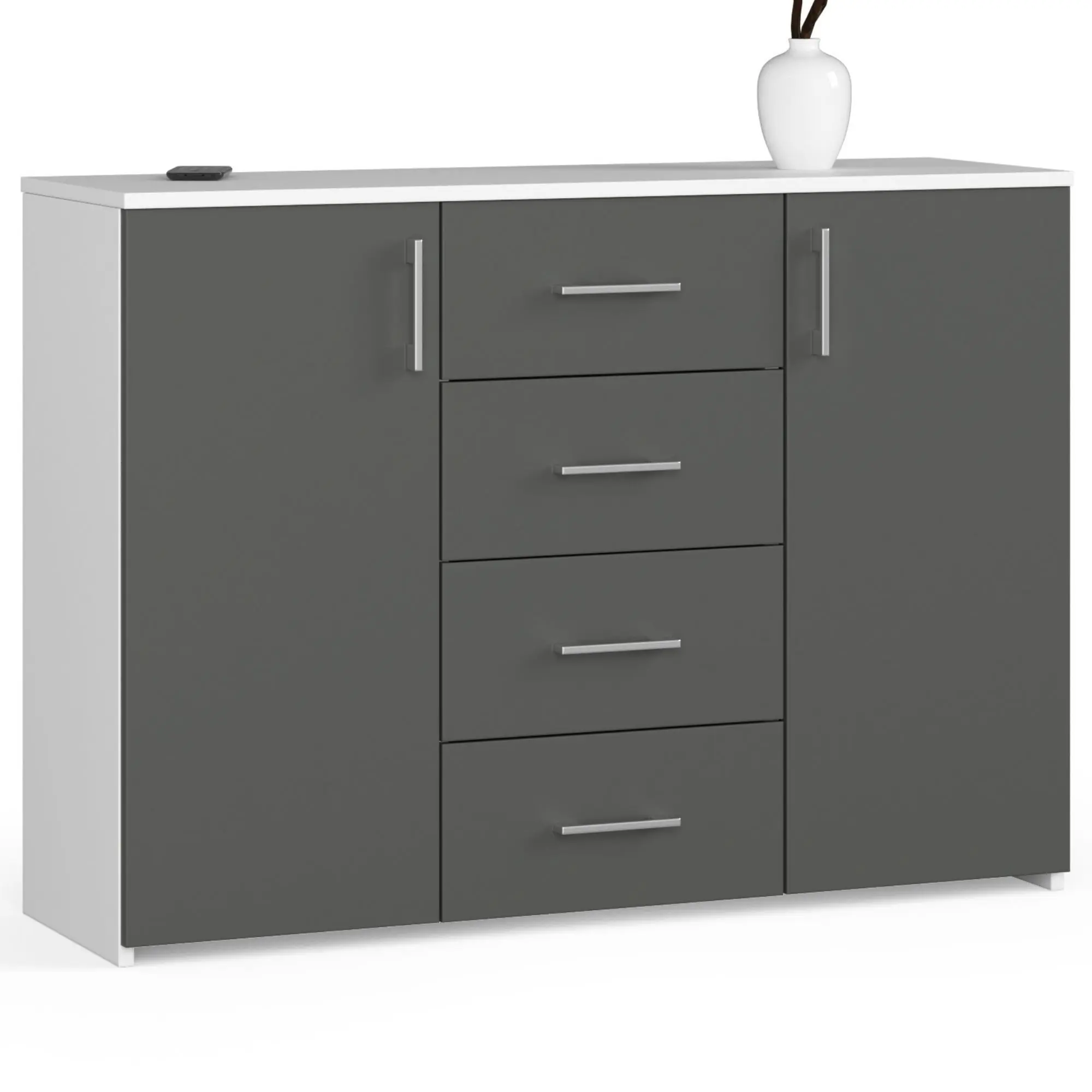 Ak furniture Komoda TORVI K 110 cm matná bílá/matná grafitově šedá