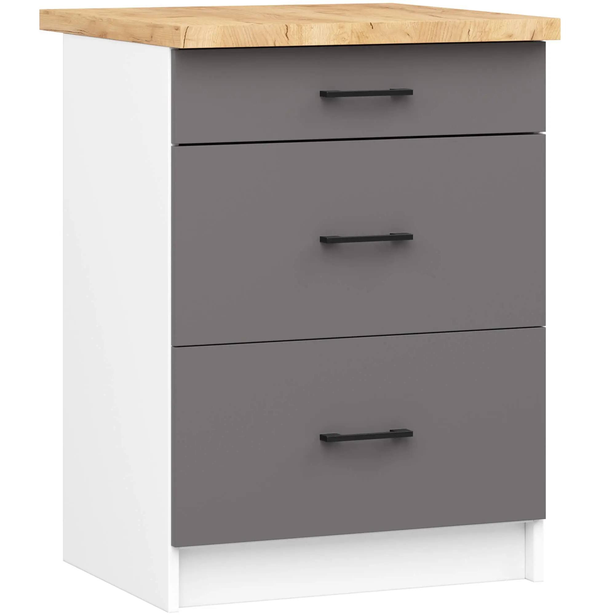 Ak furniture Kuchyňská skříňka OLIVIE II 60x85 cm matná bílá/matný grafitově šedá/dub přírodní