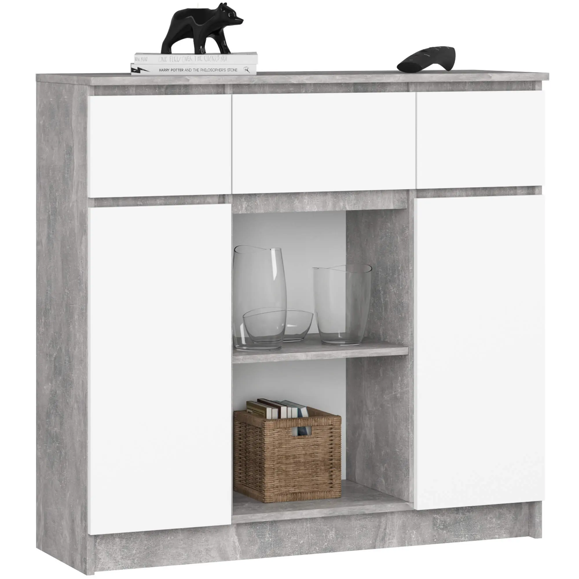 Ak furniture Komoda Baros 100 cm beton/bílá