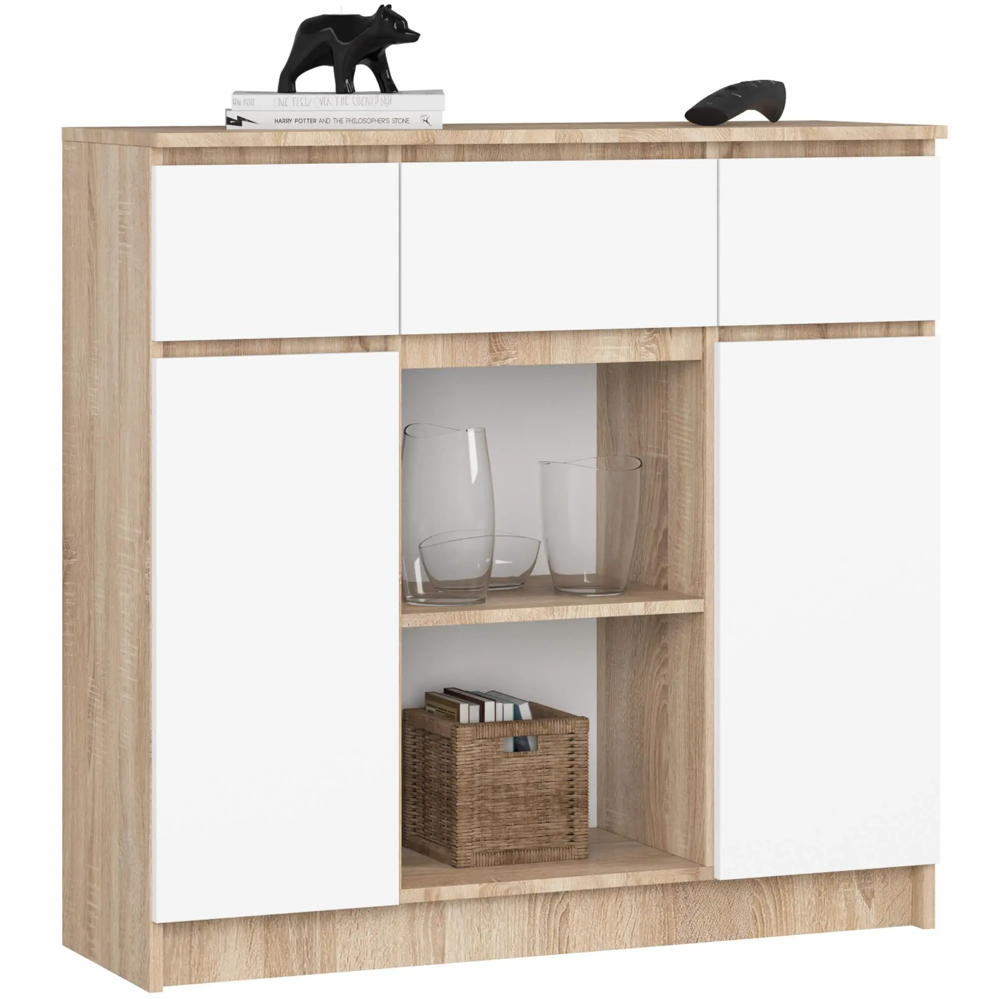 Ak furniture Komoda Baros 100 cm dub sonoma/bílá