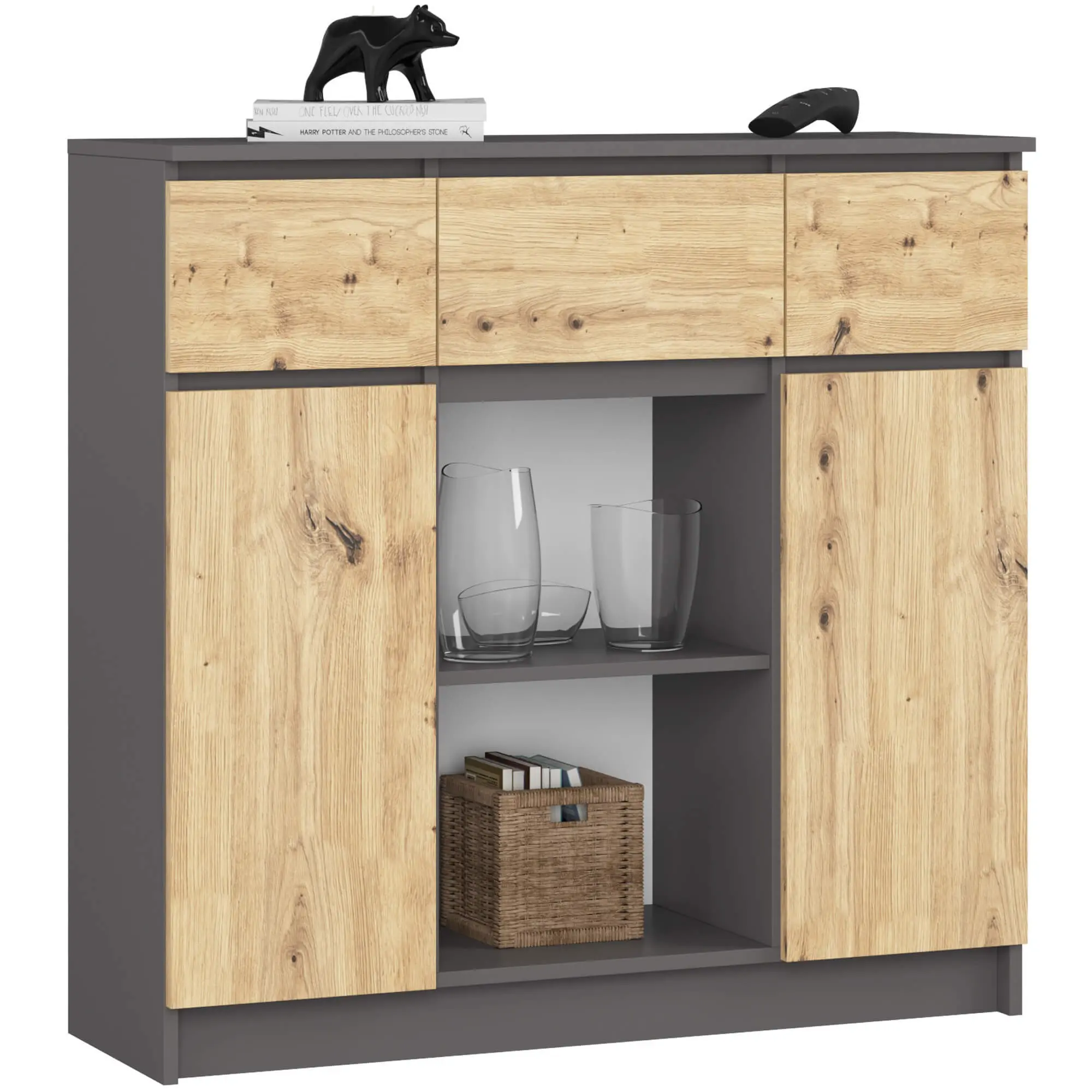 Ak furniture Komoda Baros 100 cm grafit/dub artisan