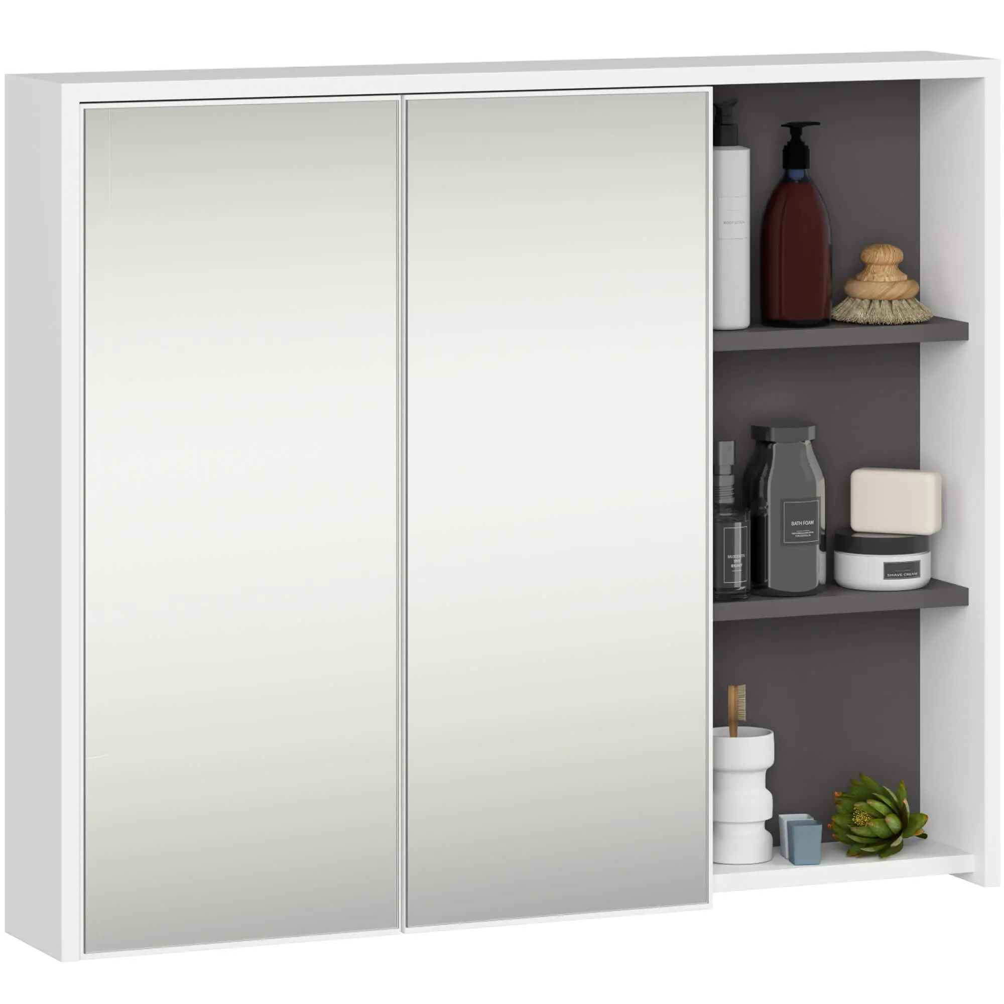Ak furniture Závěsná koupelnová skříňka se zrcadlem VAMI 90 cm bílá/šedý grafit
