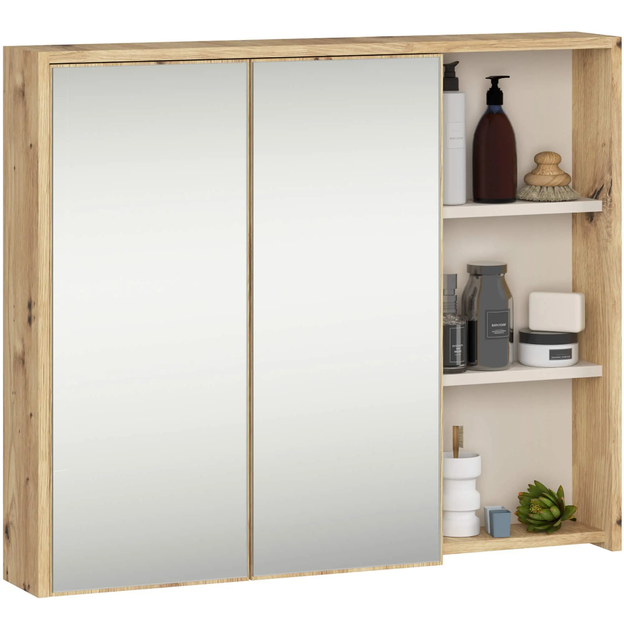 Ak furniture Závěsná koupelnová skříňka se zrcadlem VAMI 90 cm dub artisan/kašmírová