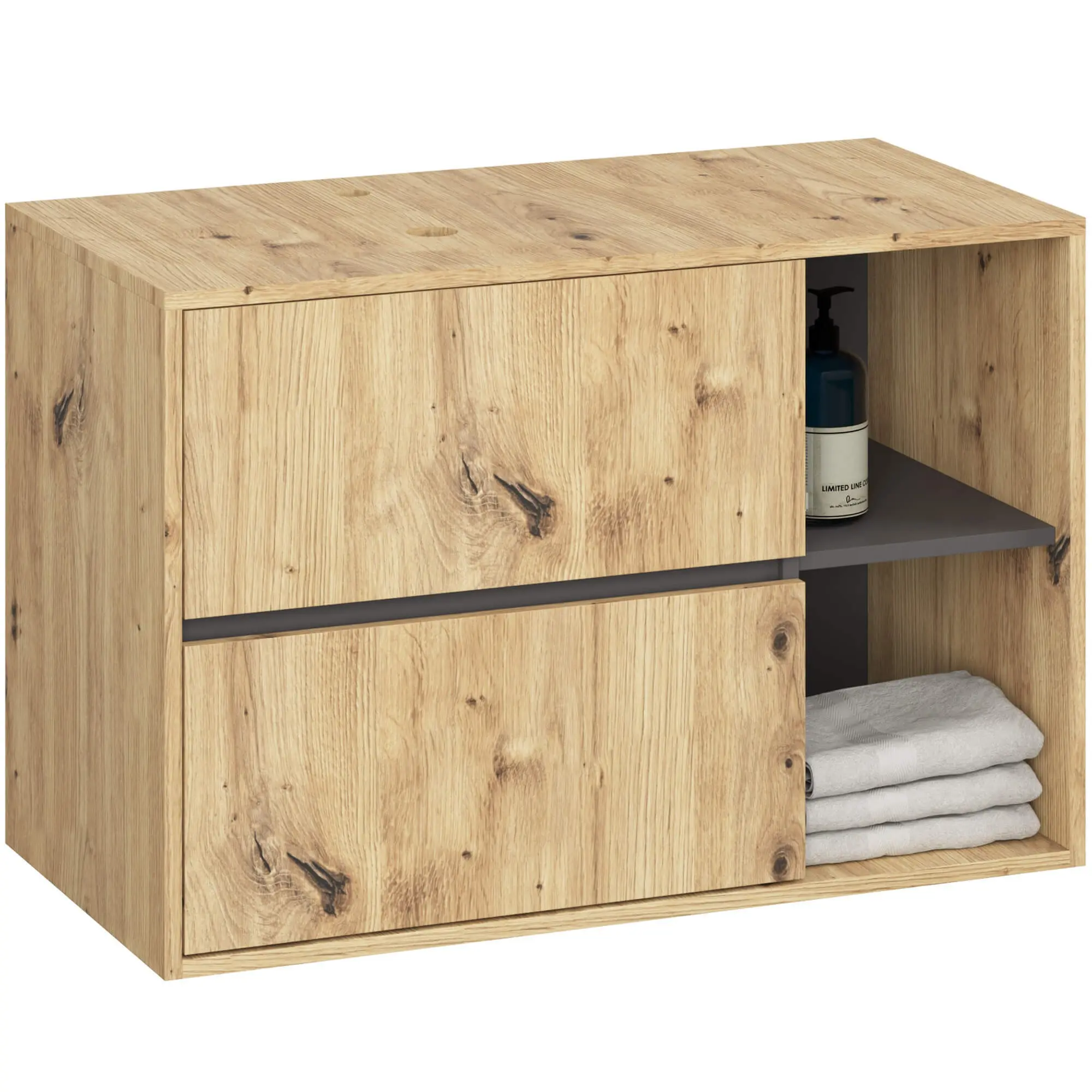Ak furniture Závěsná skříňka pod umyvadlo VAMI s otvory 90 cm dub artisan/šedý grafit