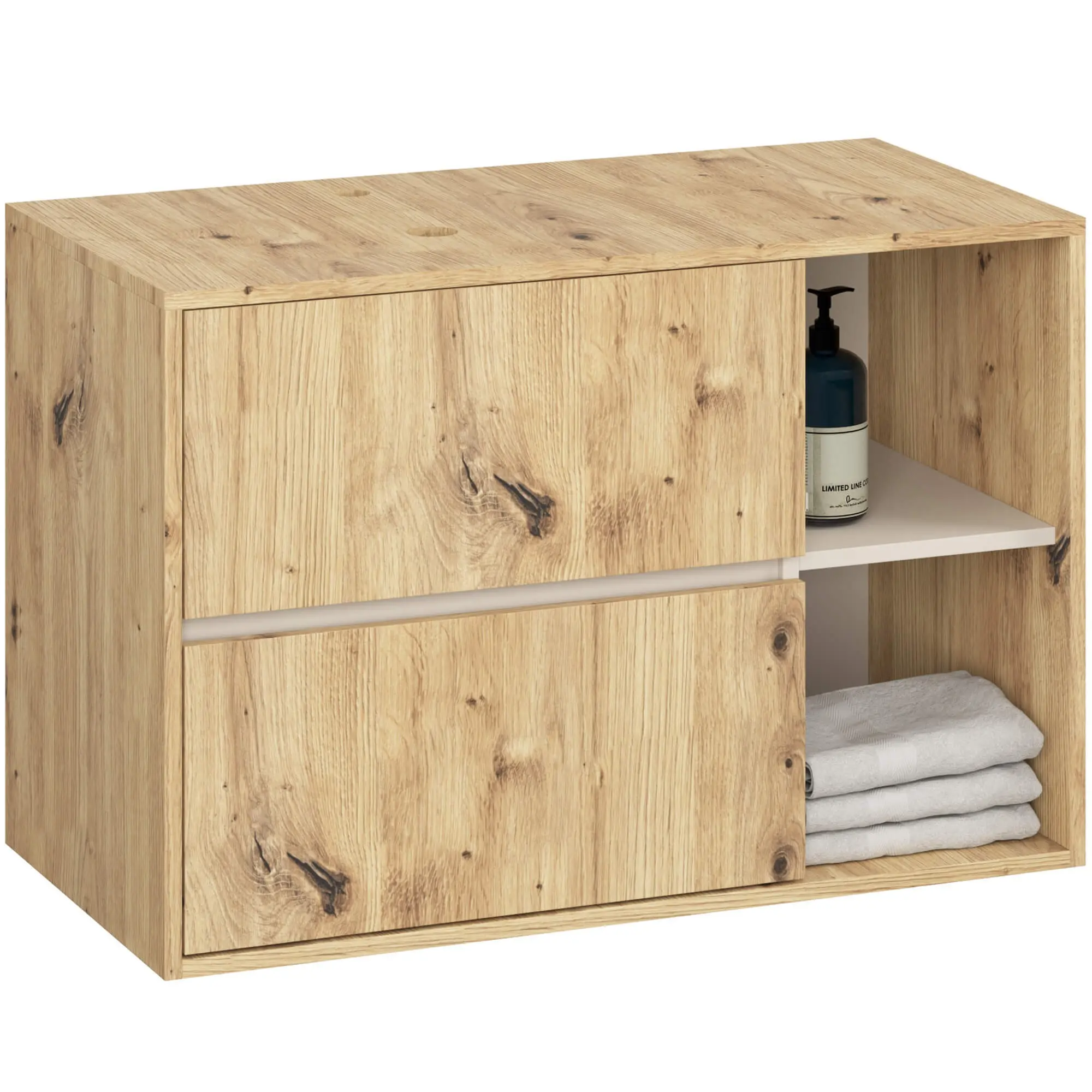 Ak furniture Závěsná skříňka pod umyvadlo VAMI s otvory 90 cm dub artisan/kašmír