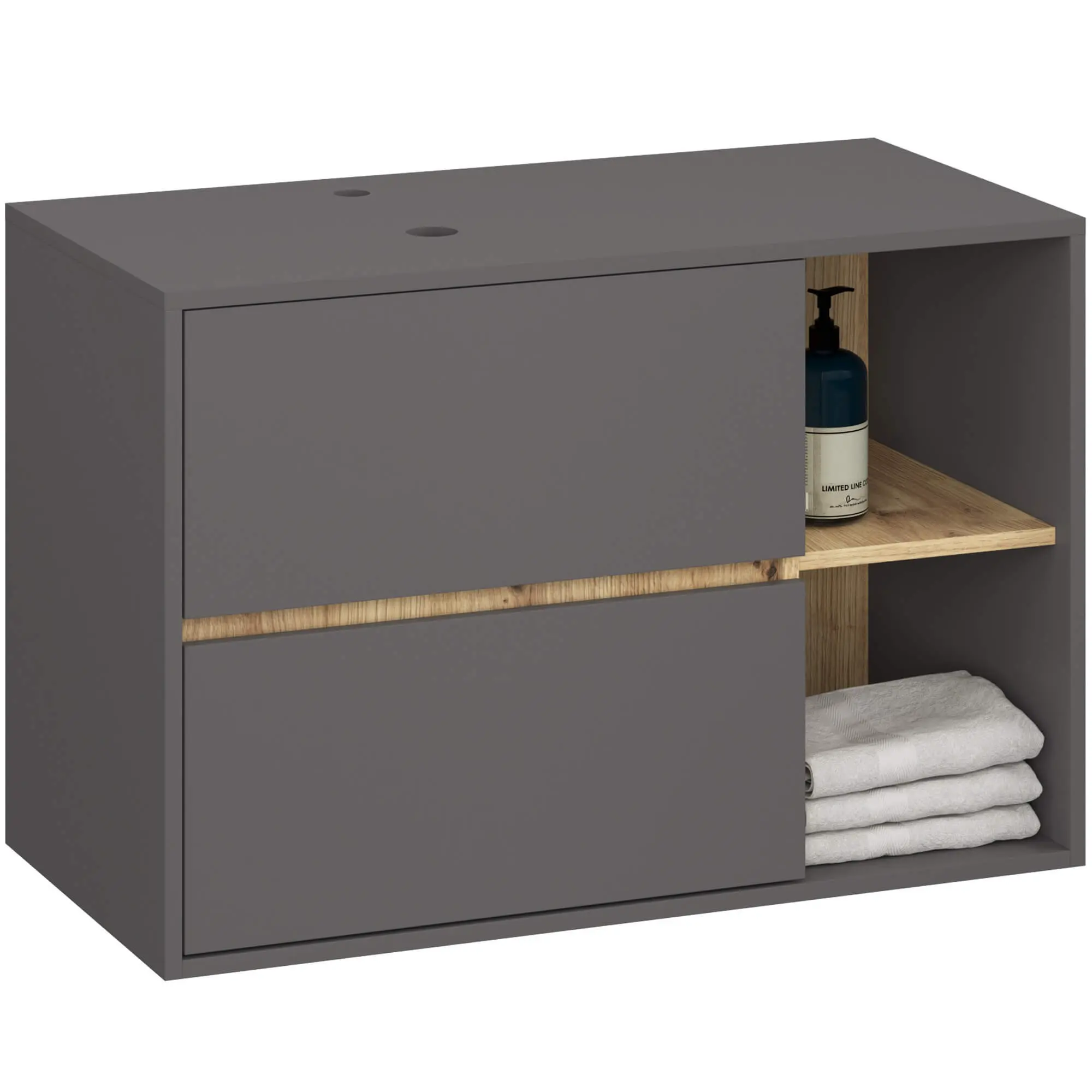 Skříňka pod umyvadlo VAMI W90 2SZ grafitová / šedá / dub artisan
