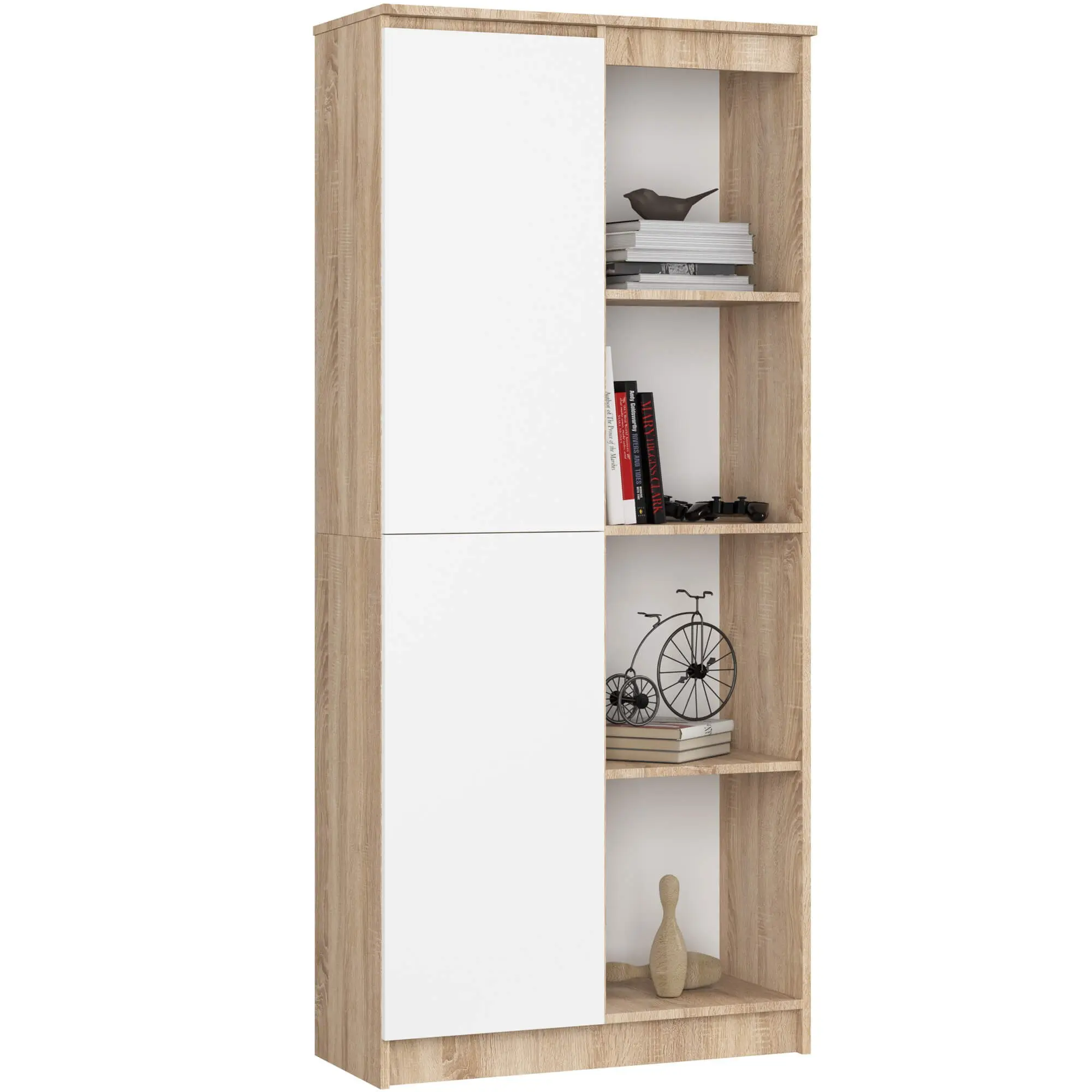 Ak furniture Regál Rexa 80 cm 1 skříňka a 4 police dub sonoma/bílý