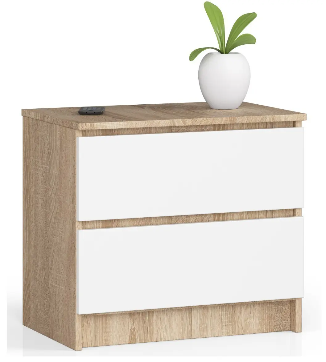 Ak furniture Komoda Kuba 60 cm - 2 šuplíky dub sonoma/bílá