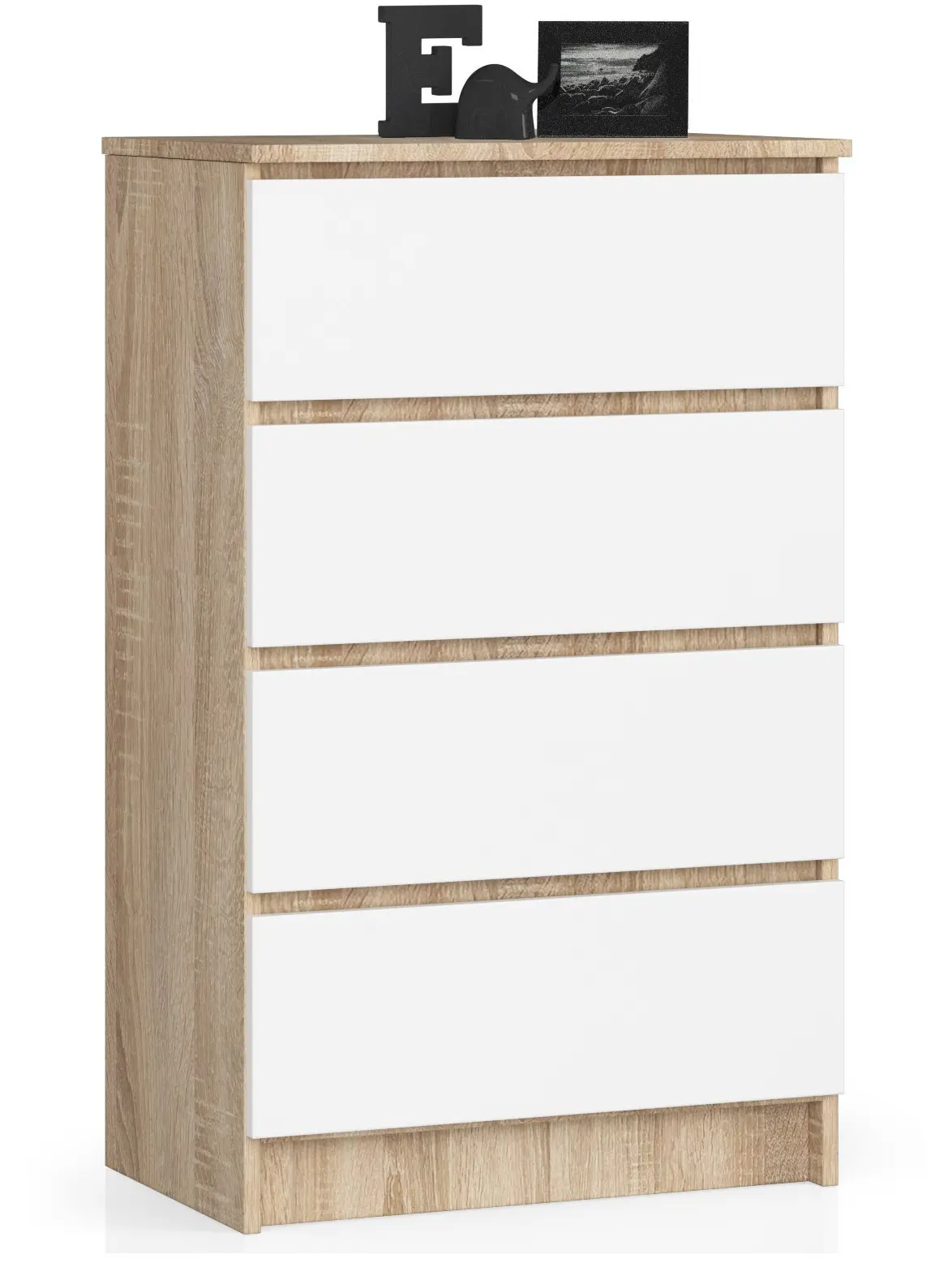 Ak furniture Komoda Kuba 60 cm - 4 šuplíky dub sonoma/bílá