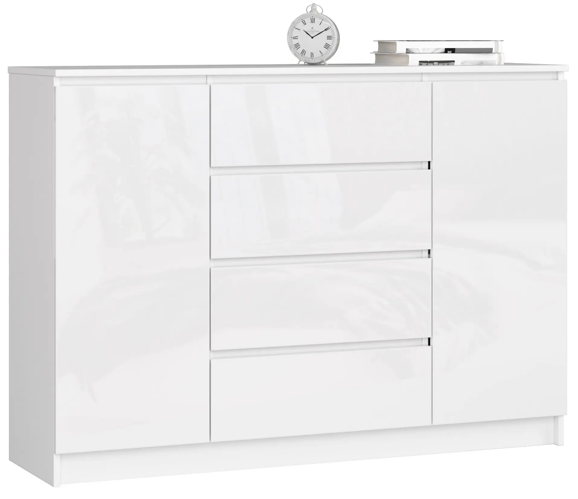 Ak furniture Komoda Kryštof 140 cm 2 skříňky a 4 šuplíky bílá lesk