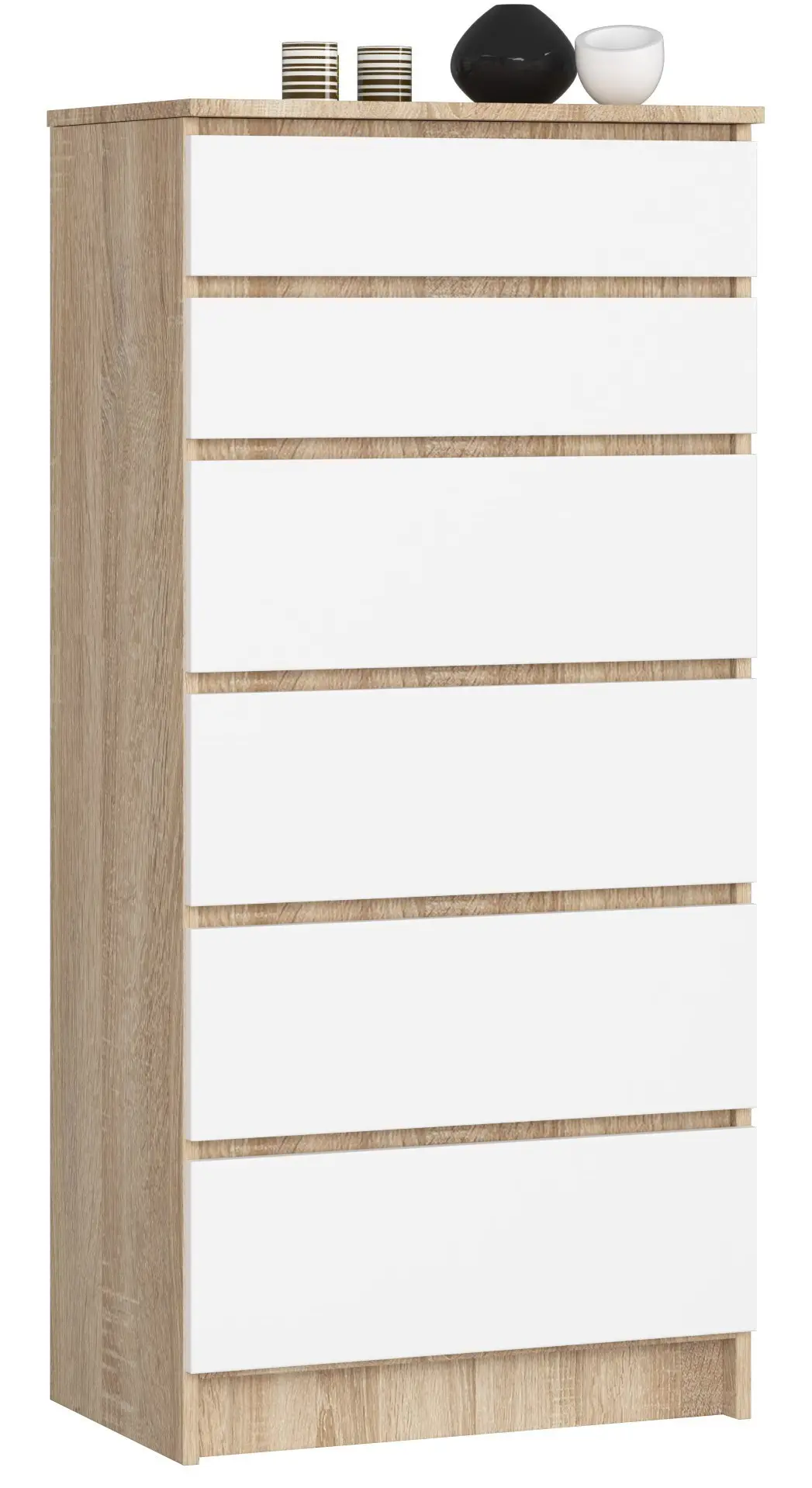Ak furniture Komoda Kuba 60 cm - 6 šuplíků dub sonoma/bílá