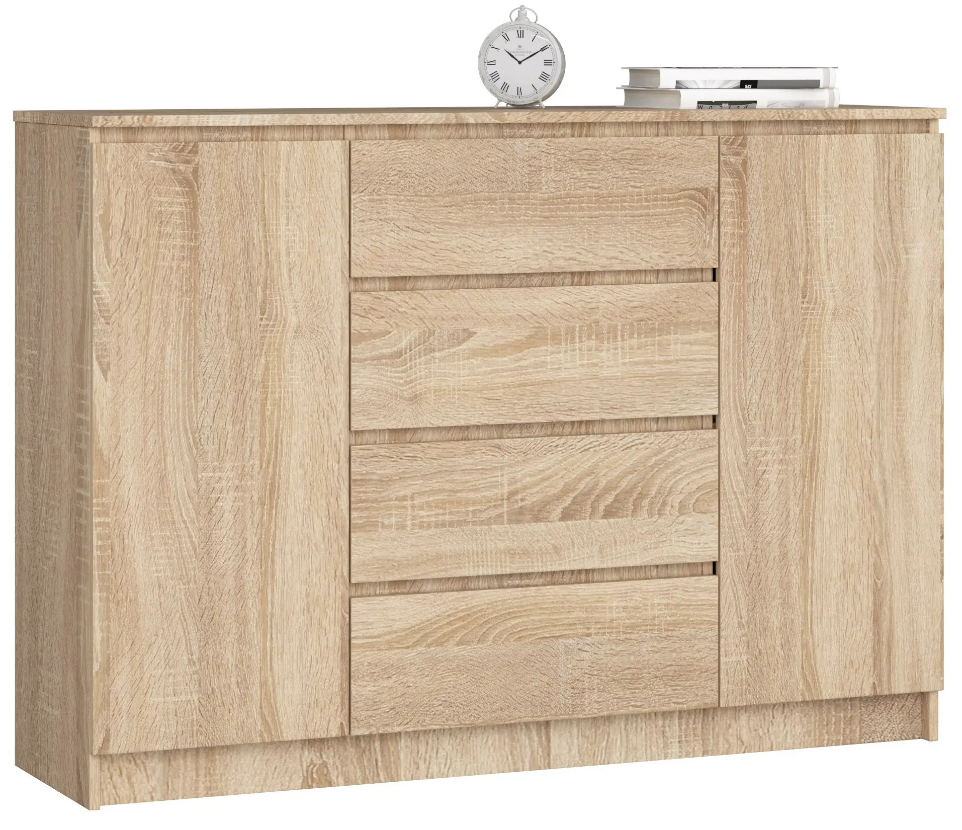 Ak furniture Komoda Kryštof 140 cm 2 skříňky a 4 šuplíky dub sonoma