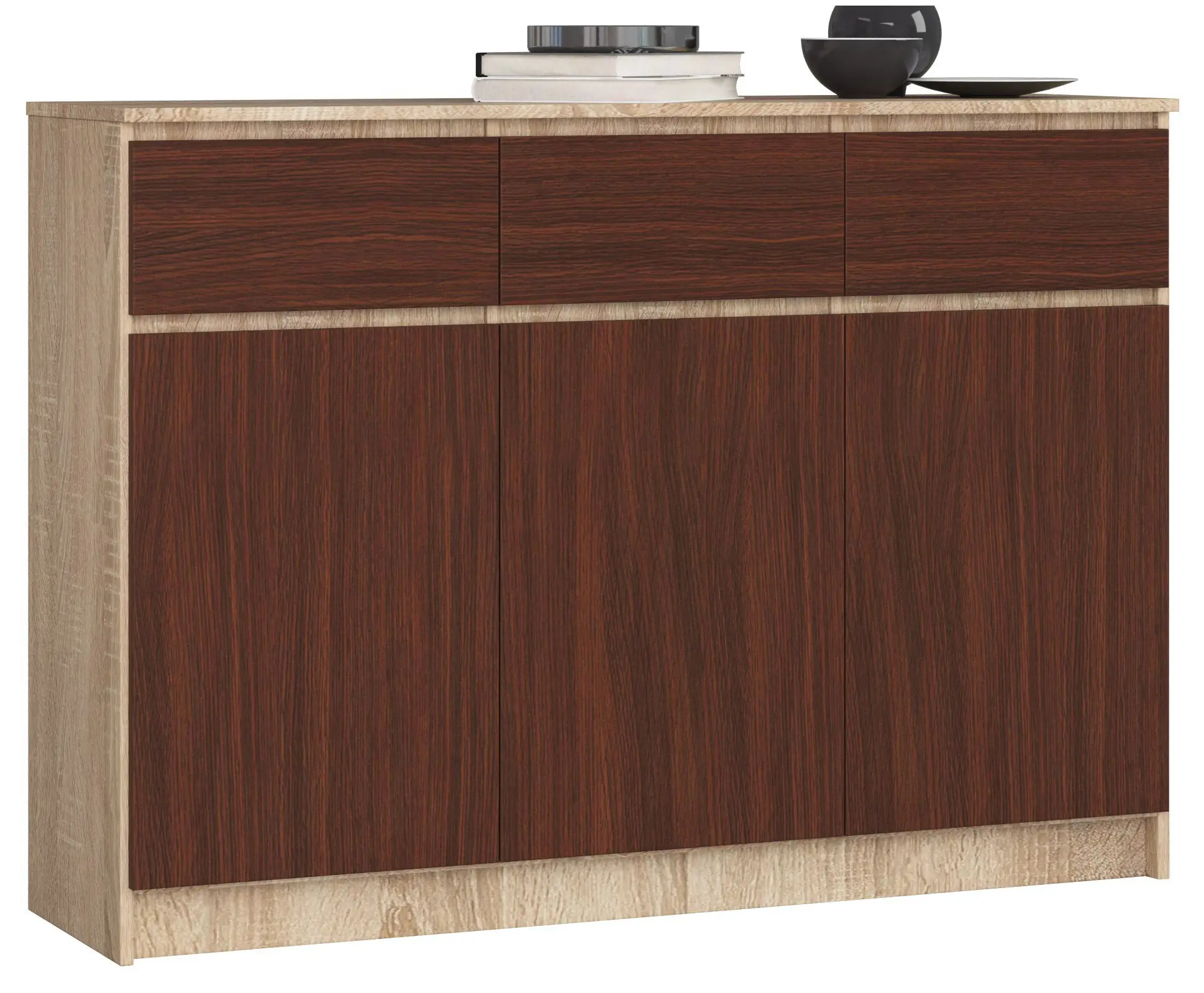 Ak furniture Komoda Karolína 140 cm 3 skříňky a 3 šuplíky /dub sonoma/wenge
