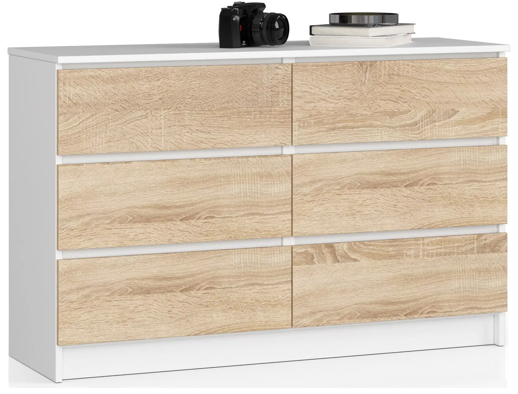 Ak furniture Komoda Kuba 120 cm 6 šuplíků bílá/dub sonoma