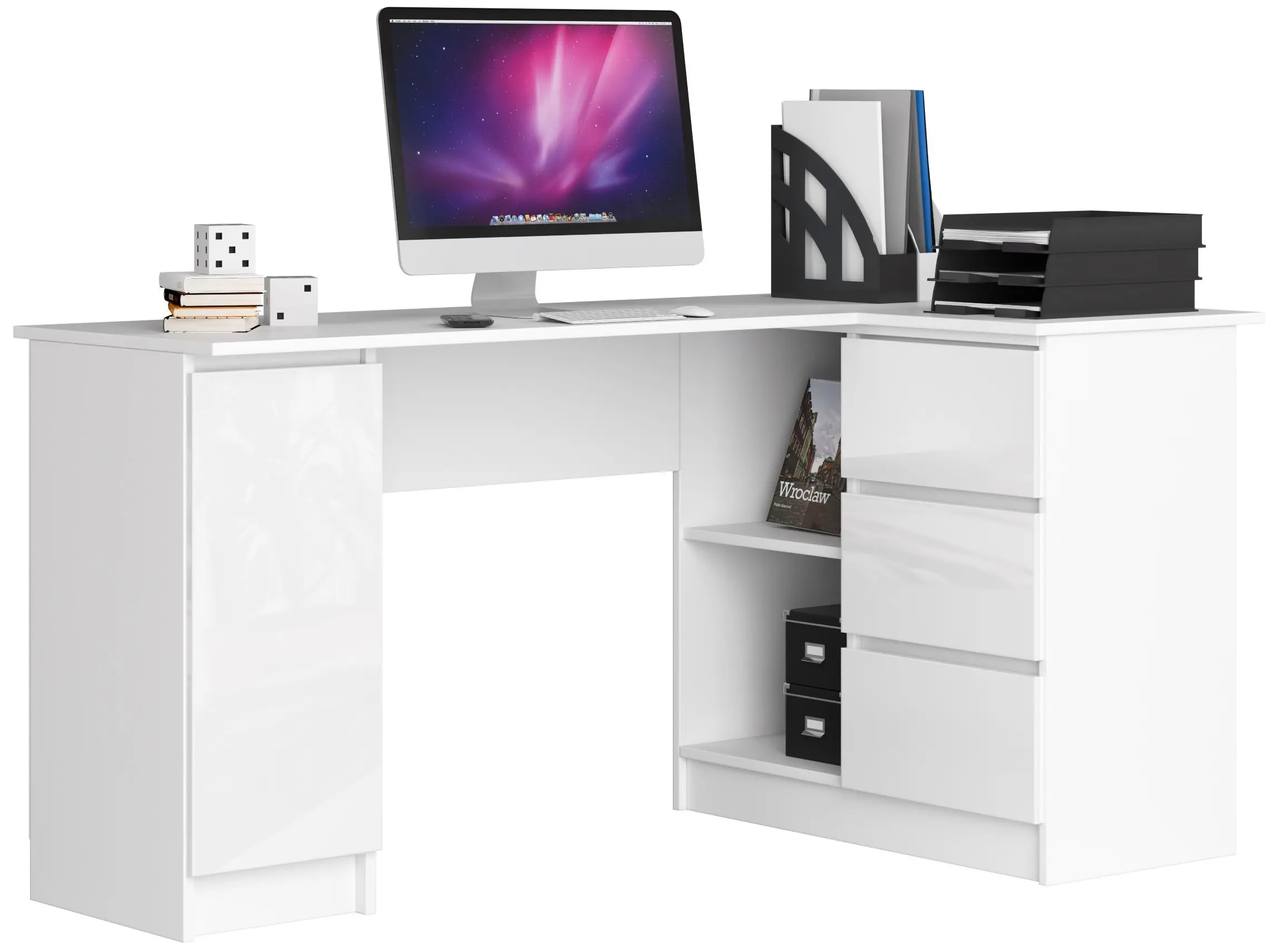 Ak furniture Rohový psací stůl B20 155 cm bílý lesk pravý