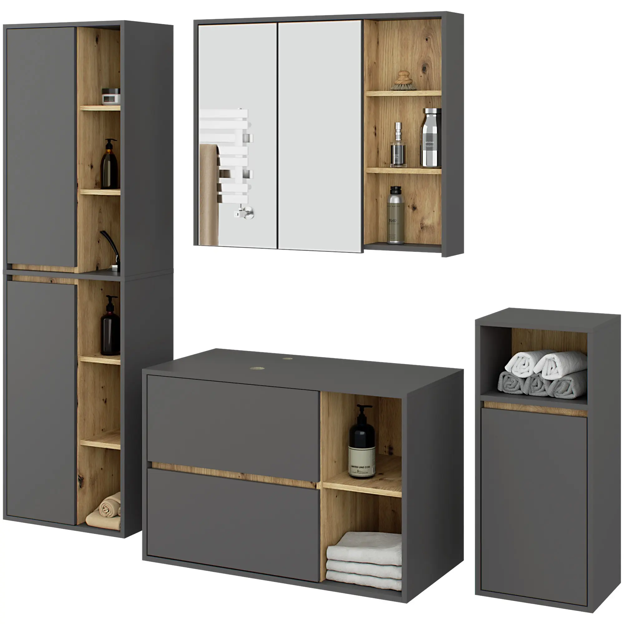 Ak furniture Koupelnová sestava VAMI II dub artisan/grafitově šedá