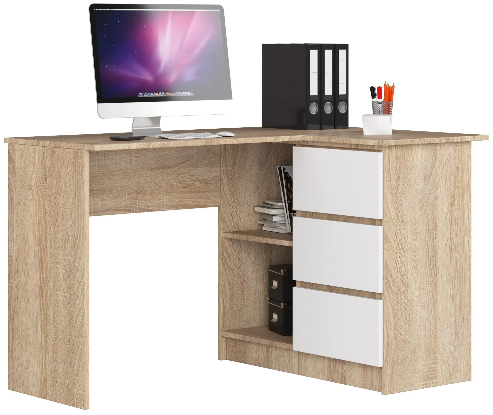 Ak furniture Rohový psací stůl B16 124 cm dub sonoma/bílý pravý