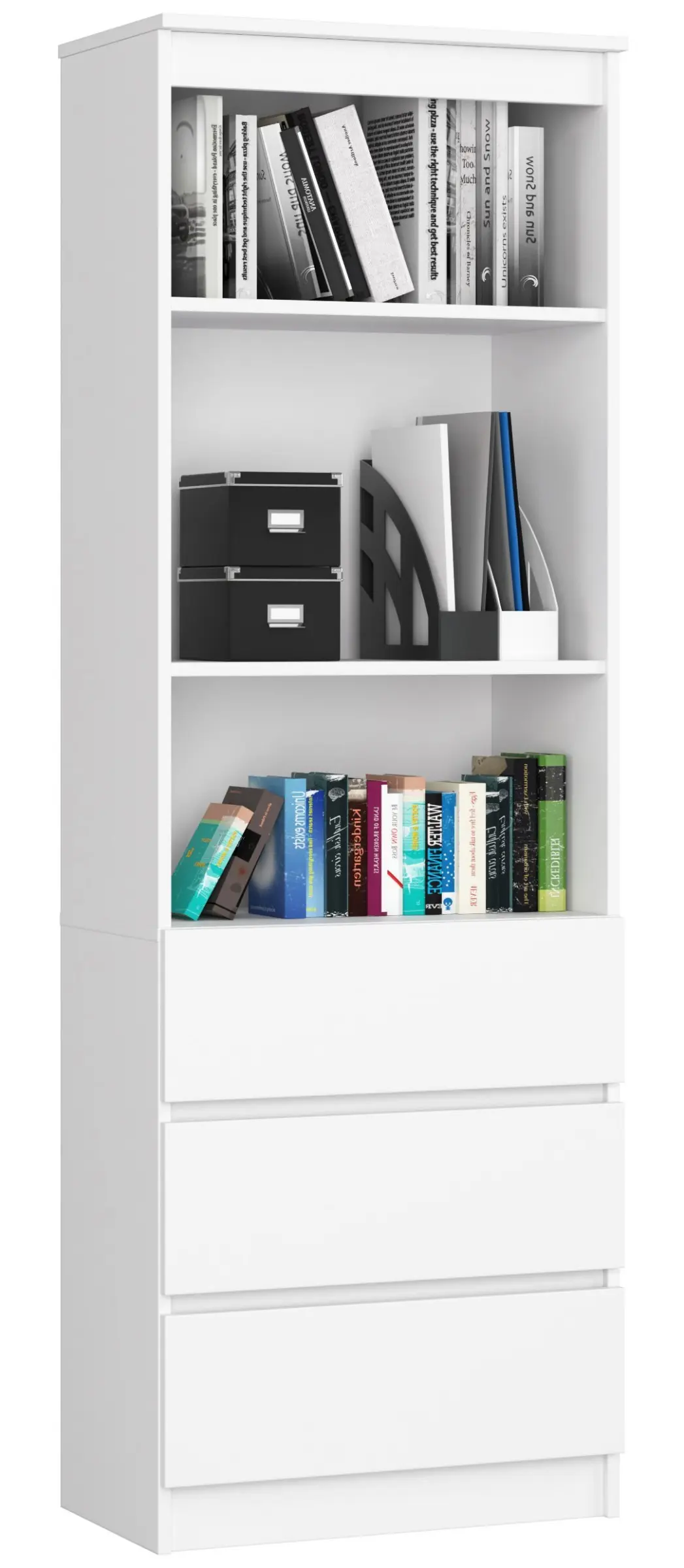 Ak furniture Kancelářský regál Rexa 60 cm 3 šuplíky a 2 police bílý