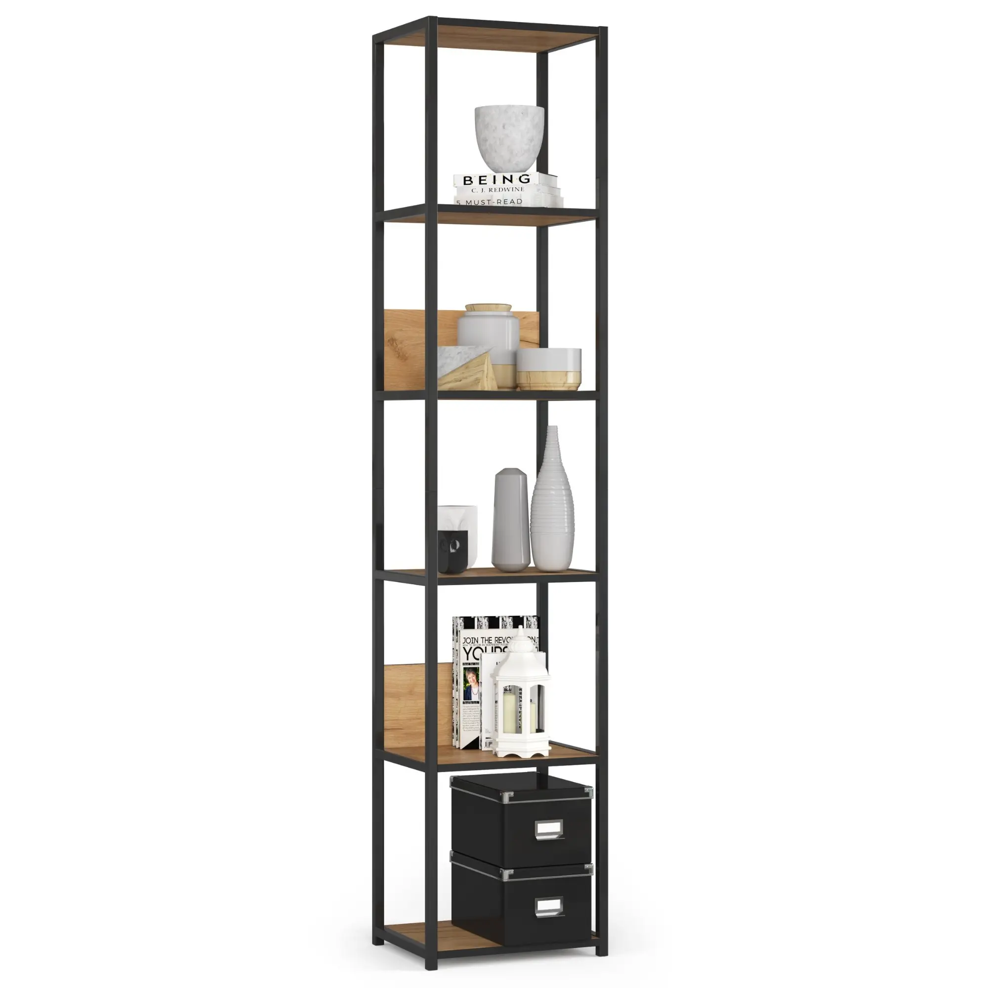 Ak furniture Industriální regál Lamon 40 cm černý/dub craft