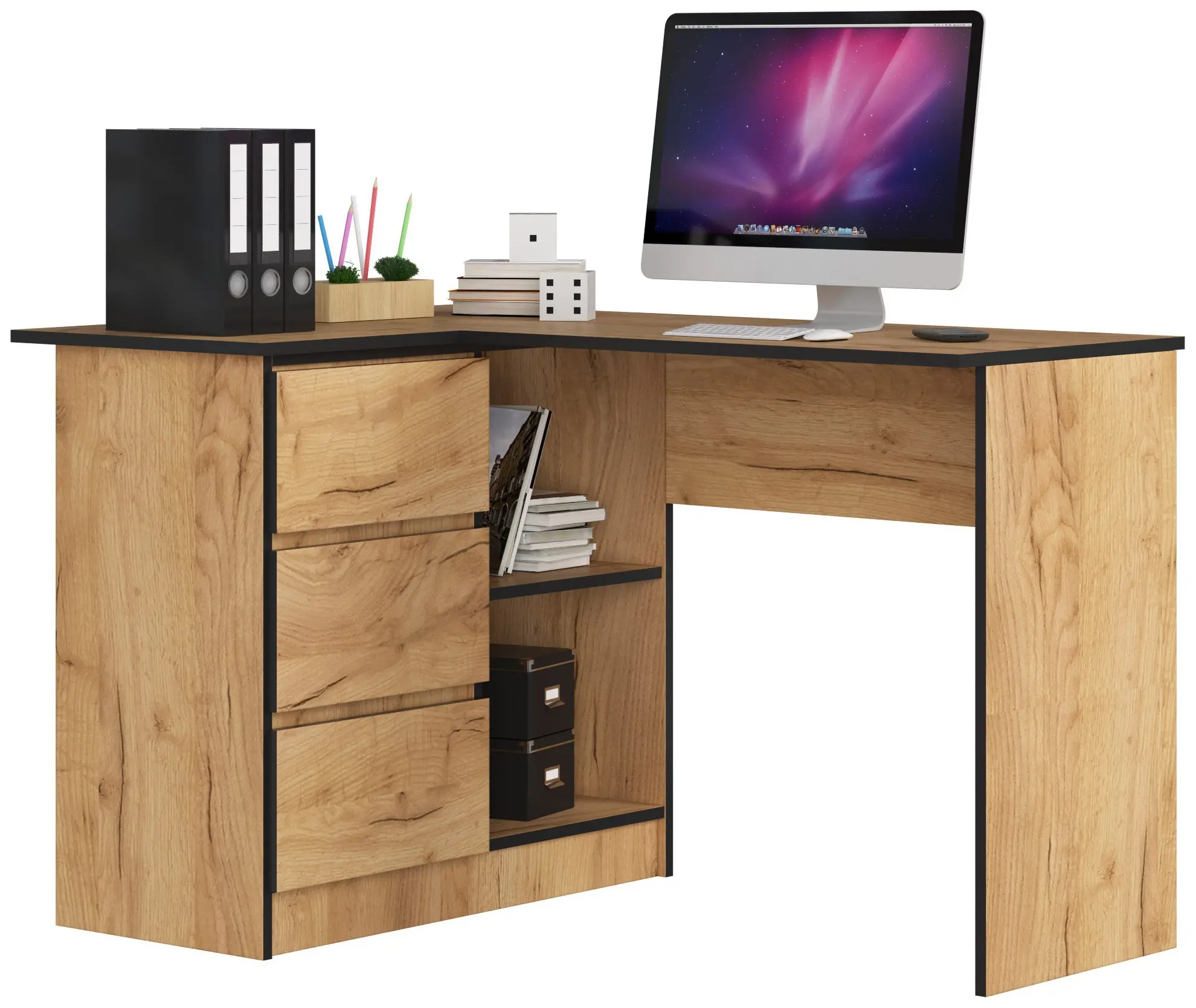 Ak furniture Rohový psací stůl B16 124 cm dub craft zlatý levý