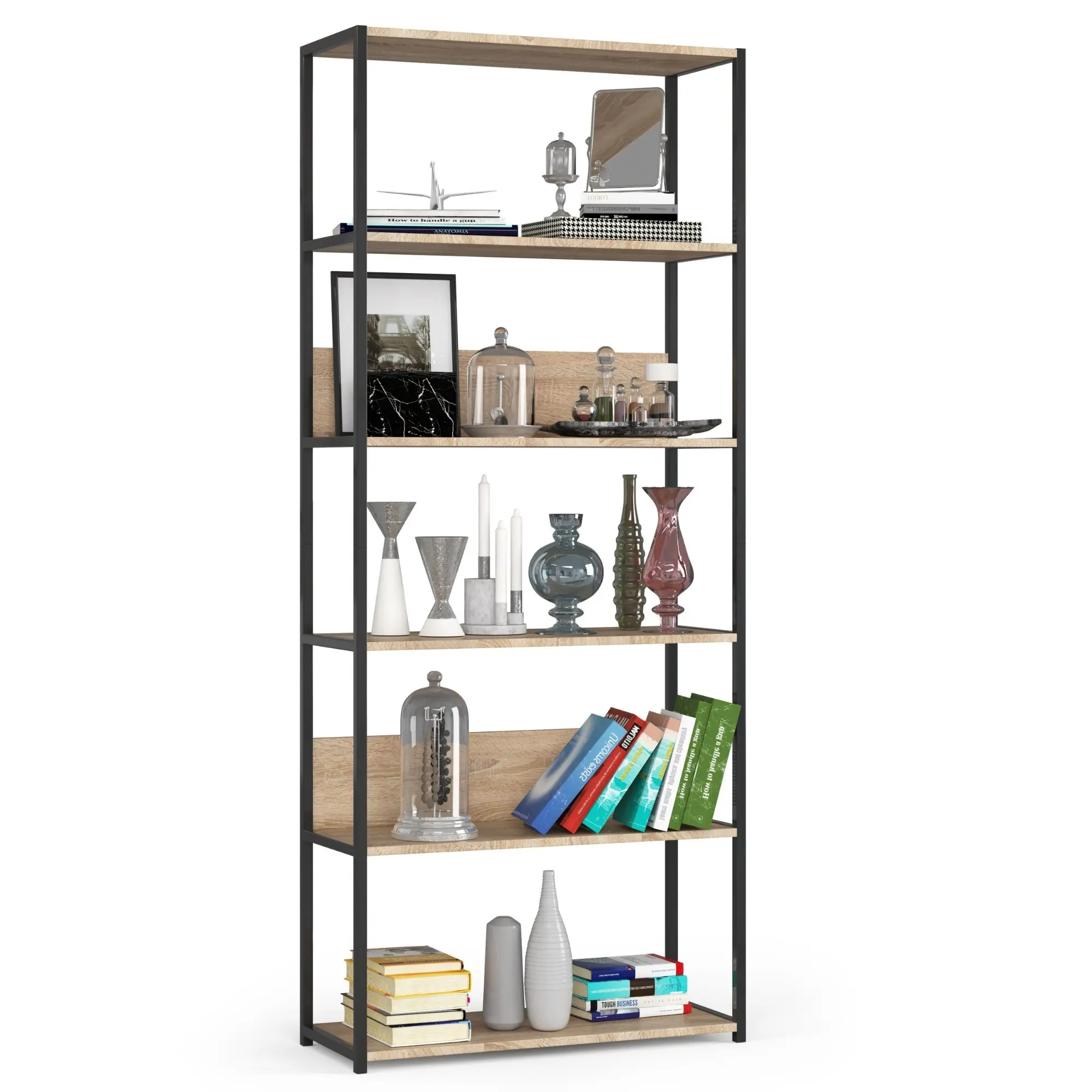 Ak furniture Industriální regál Lamon 80 cm černý/dub sonoma